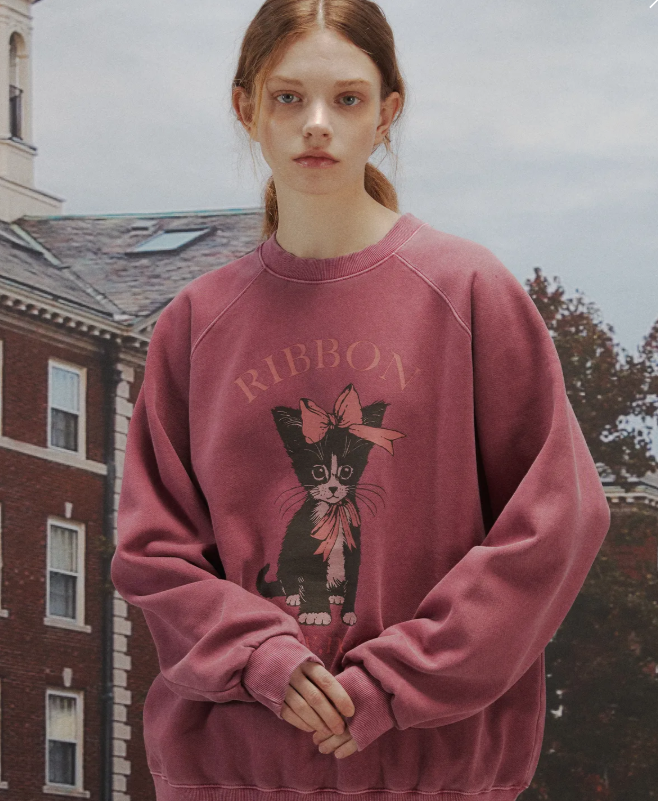 CPGN STUDIO / RIBBON CAT Reglan pigment sweatshirt / dusty pink /  JUL25
