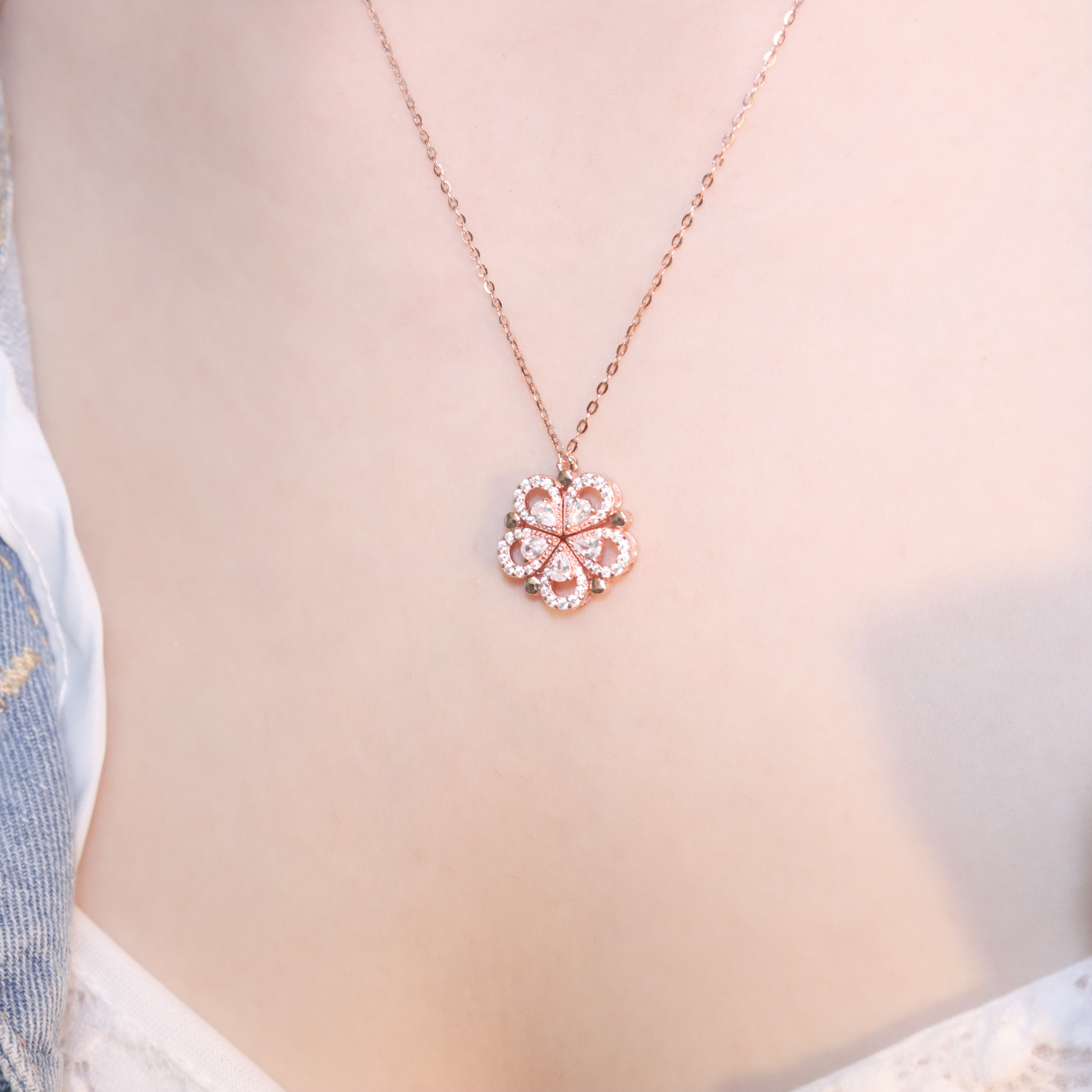 | 925純銀・厚鍍玫瑰金 | 凝聚花漾幸福項鍊 | NE1438 |