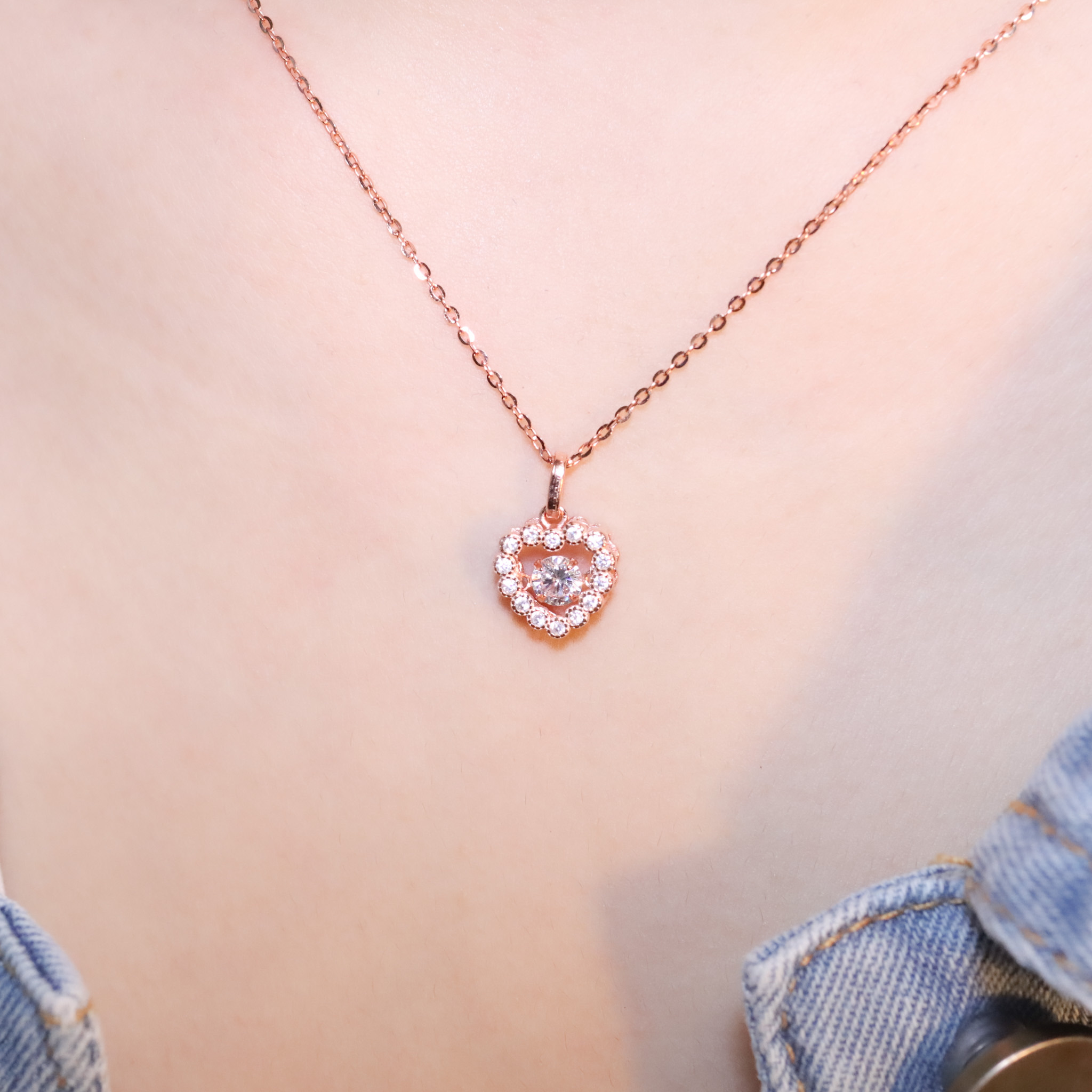 | 925純銀・白金・玫瑰金 | 懸浮小心意項鍊  (銀/玫瑰金) | NE1423 |