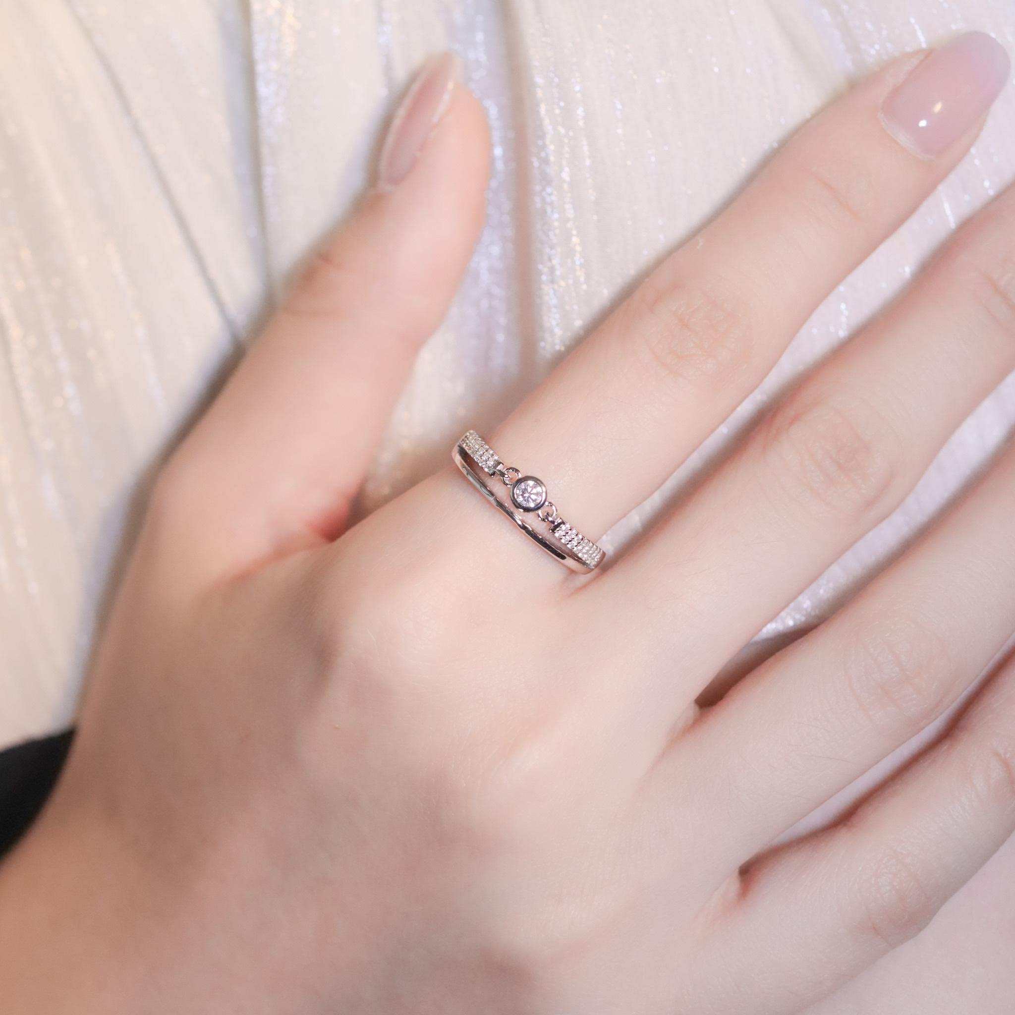 | 925純銀・厚鍍白金・莫桑石 | 精靈銀河戒指  | RI0889 |