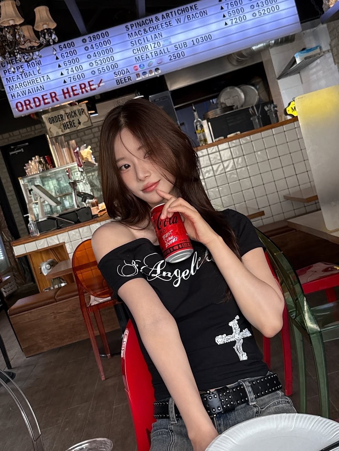 illio - Angel one shoulder t-shirts (BLACK)