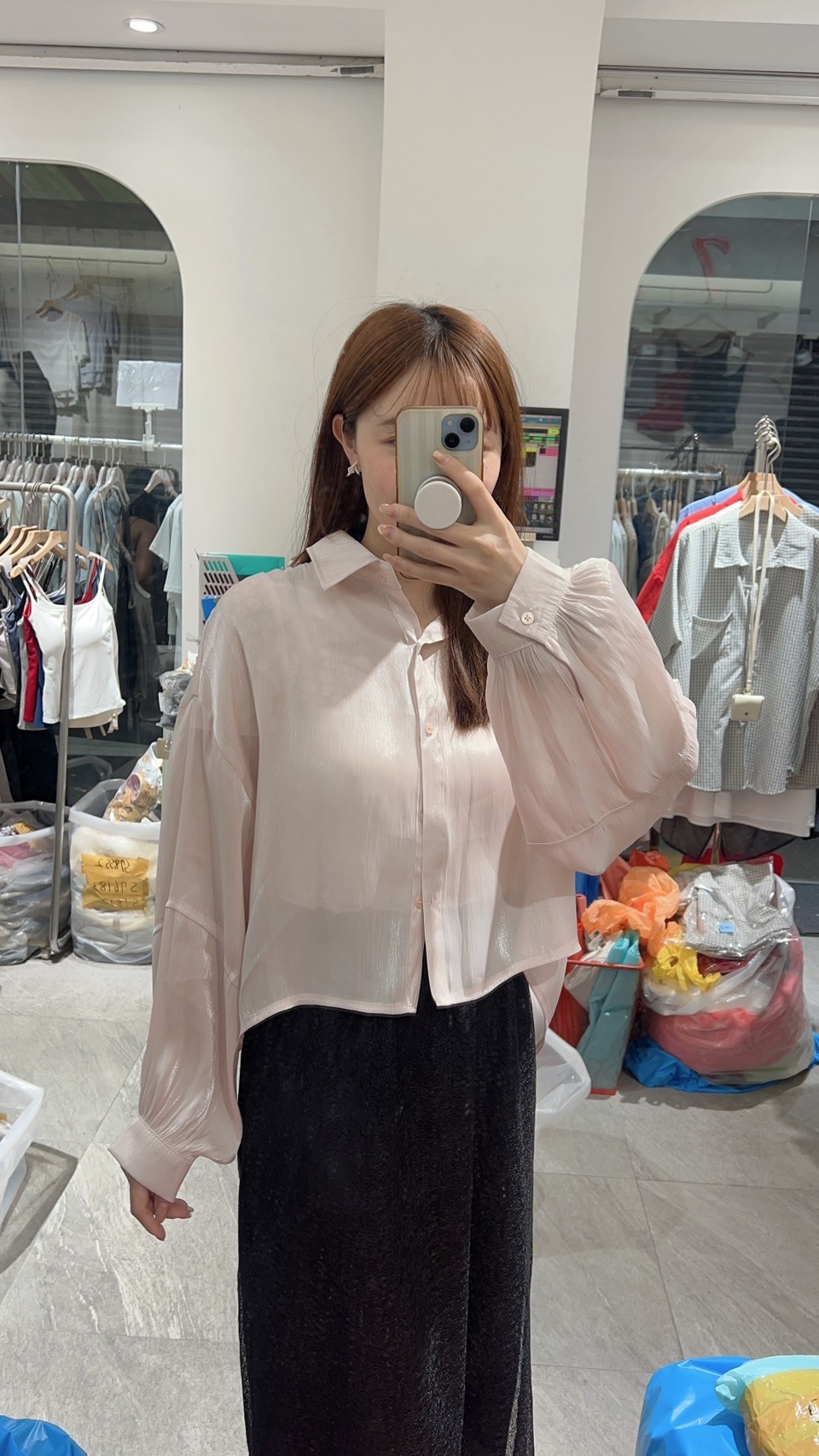 光澤泡泡袖仙女襯衫A705