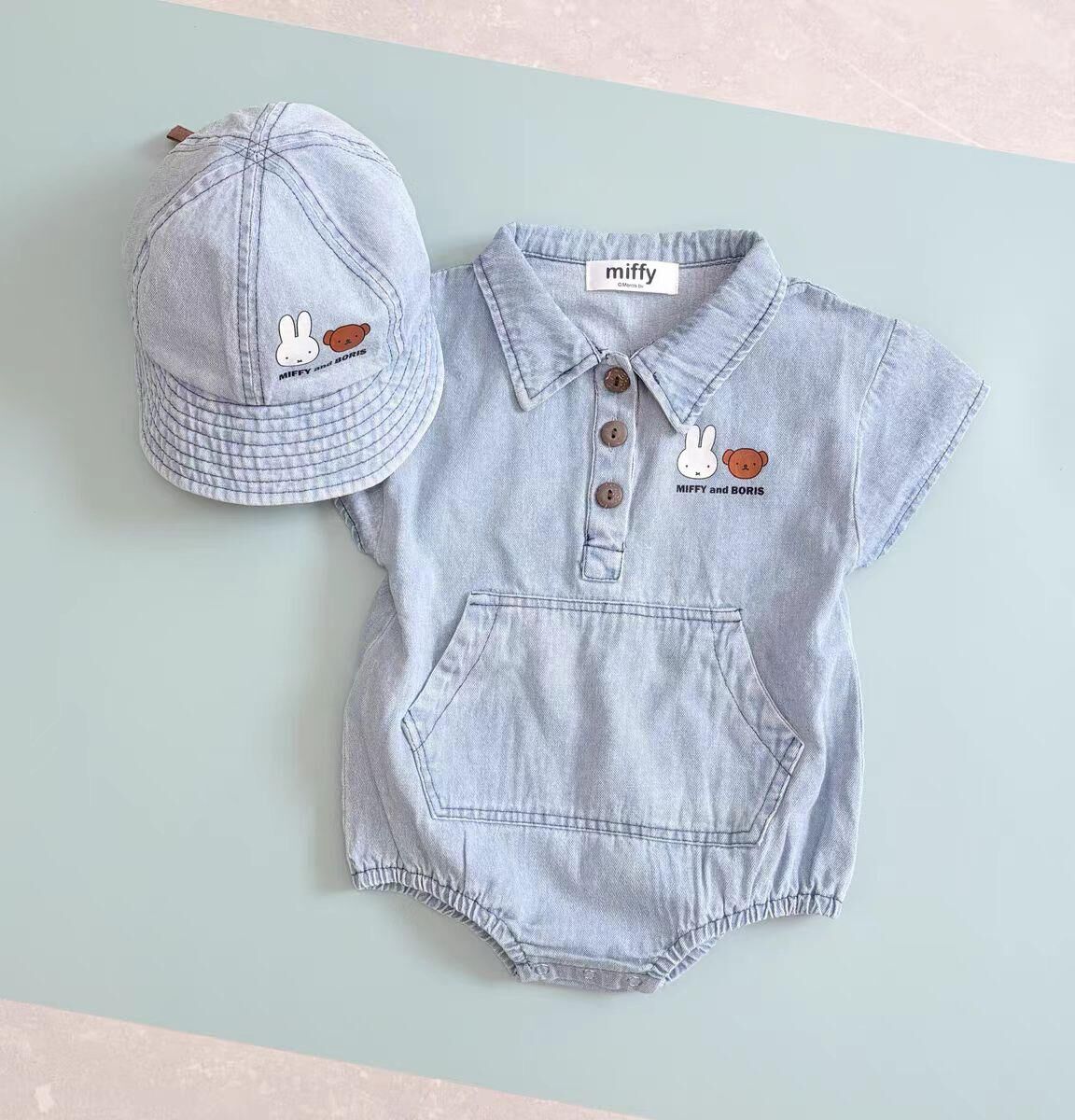日單 miffy&nbsp;水洗牛仔包屁衣帽子套裝