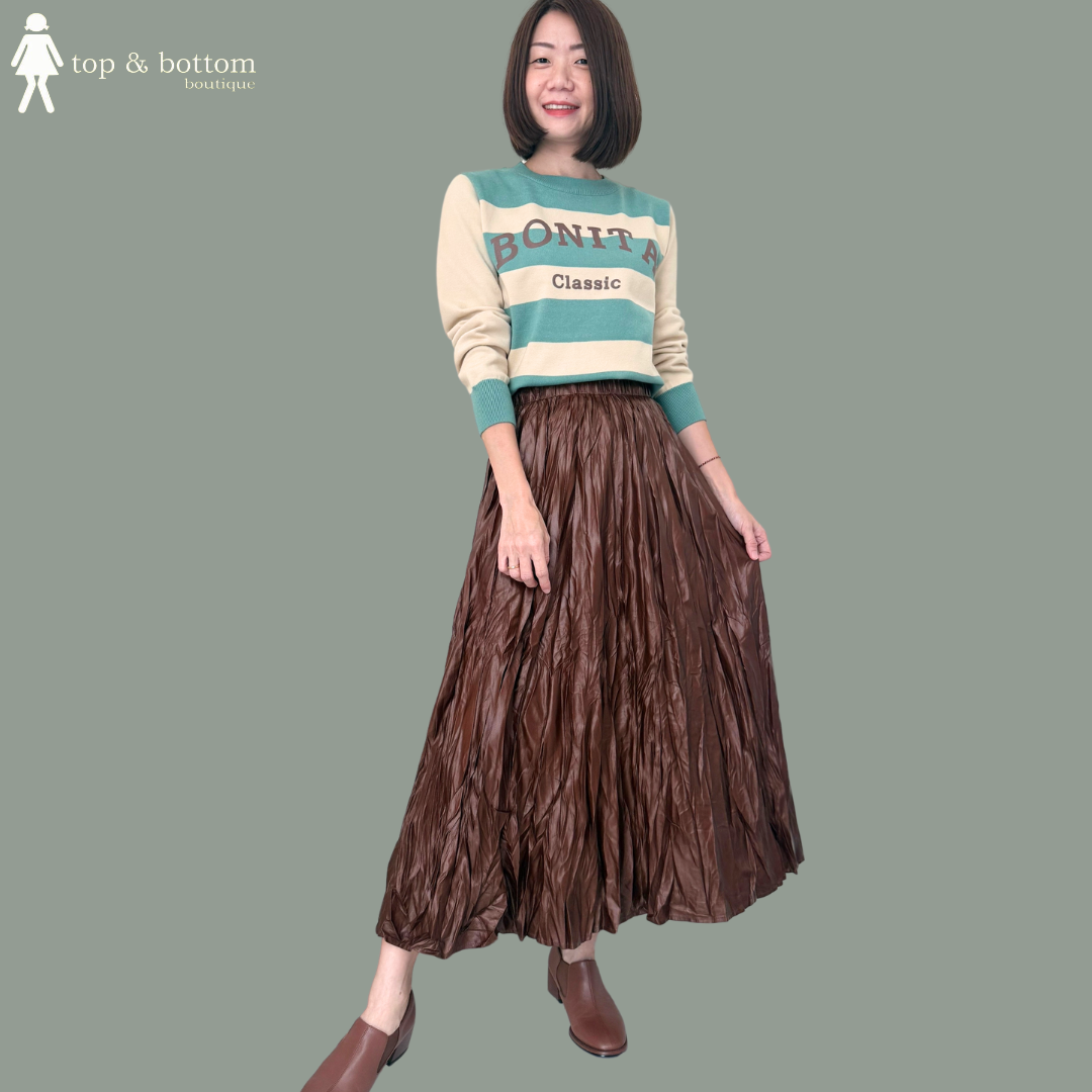 LONG SLEEVE WORDING STRIPED KNIT BLOUSE