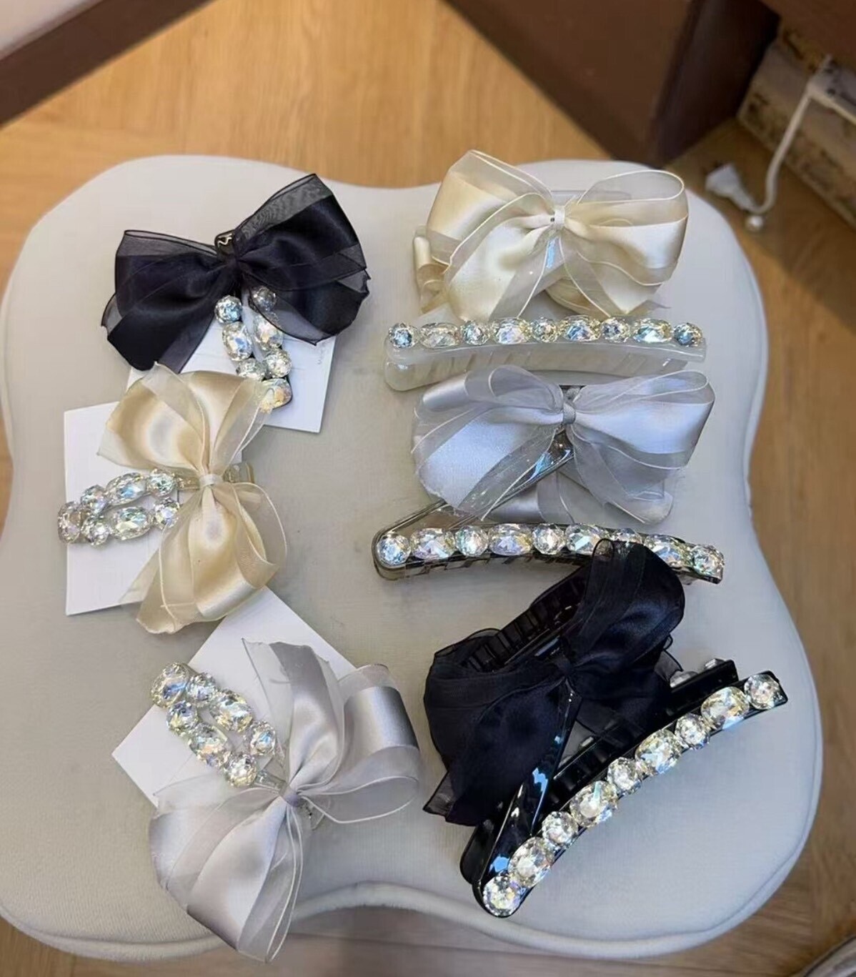 Z509水鑽滑布網紗蝴蝶結Z字夾