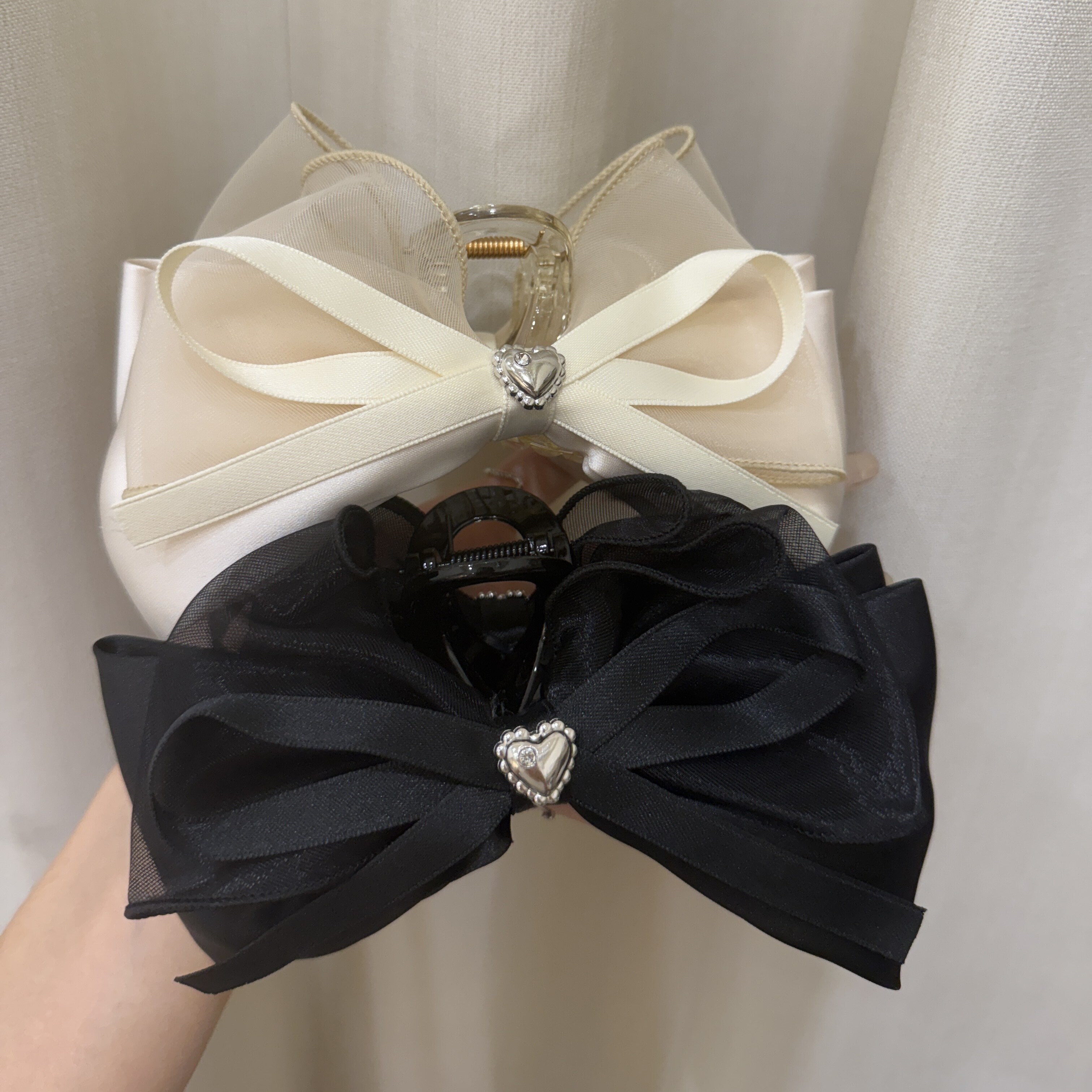 Z513愛心網紗滑布緞帶蝴蝶結鯊魚夾