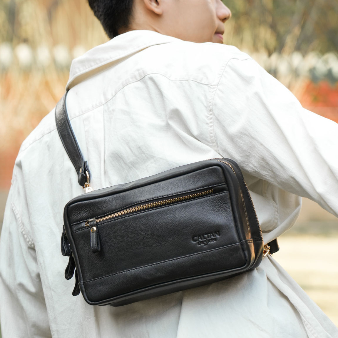 『新品上市』老爺有喜  多功能三用拉鍊真皮包(5456bk)