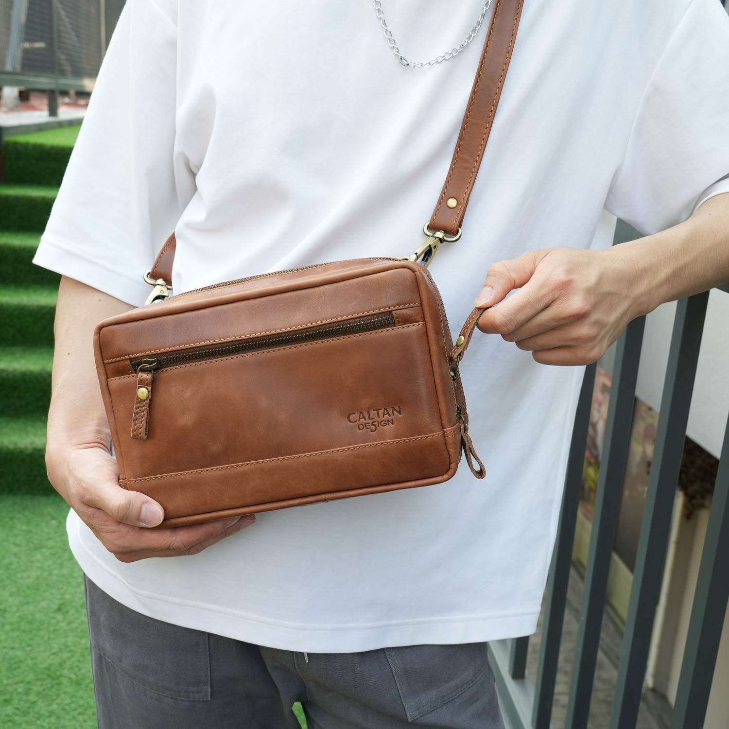 『新品上市』老爺有喜  多功能三用拉鍊真皮包(5456htn)