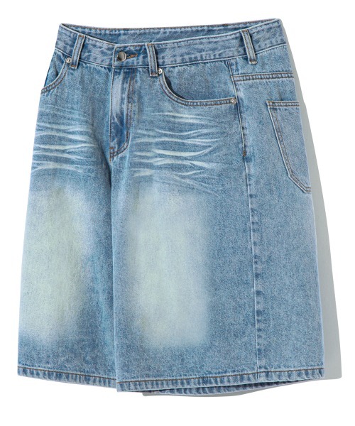 TRILLION Cat Brush Washed Bermuda Denim Pants