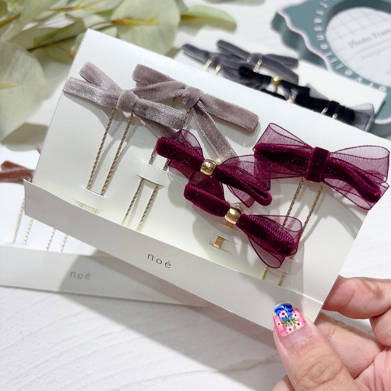 蝴蝶結絨面髮插&upin set