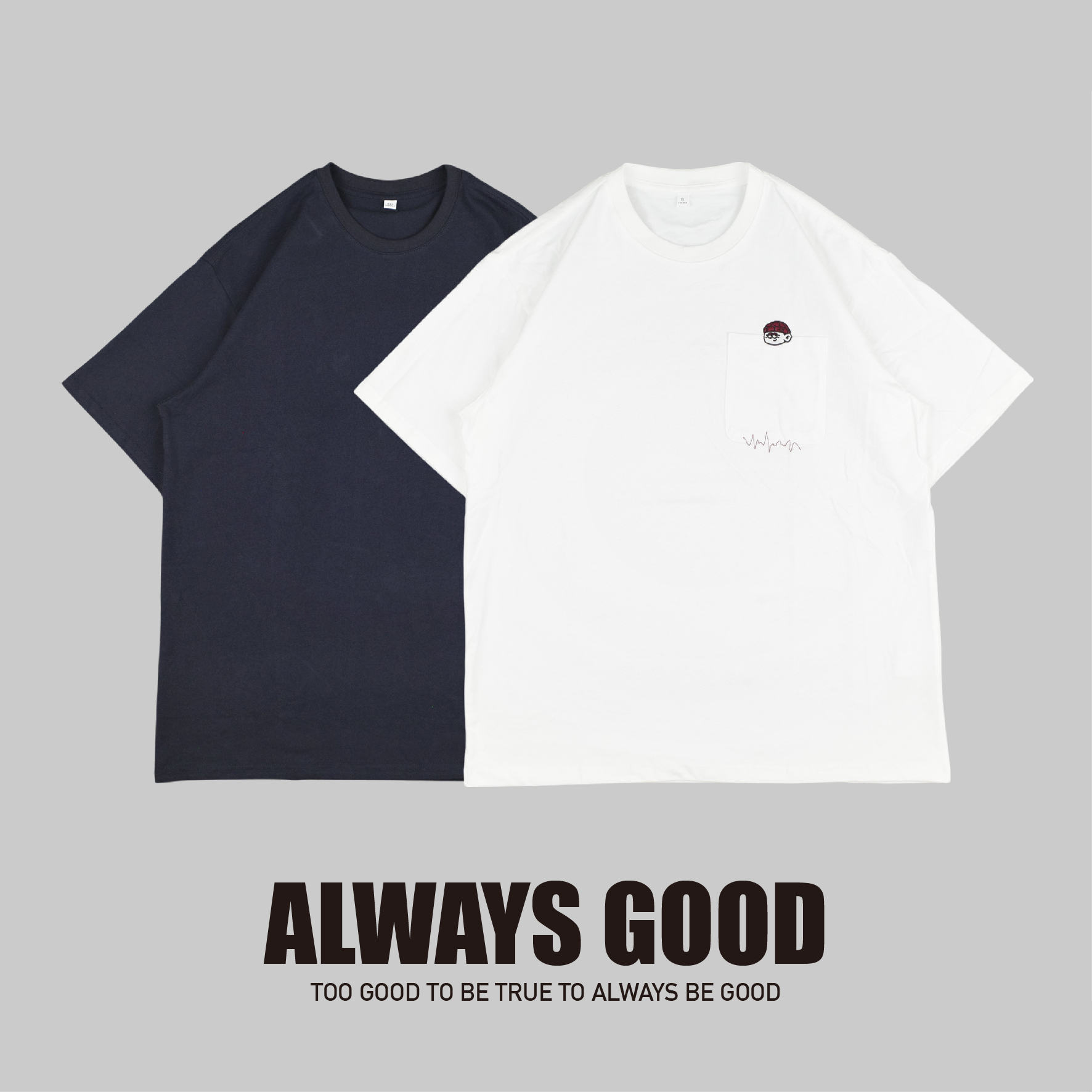 『Always_Good』刺繡 小人 口袋 短T