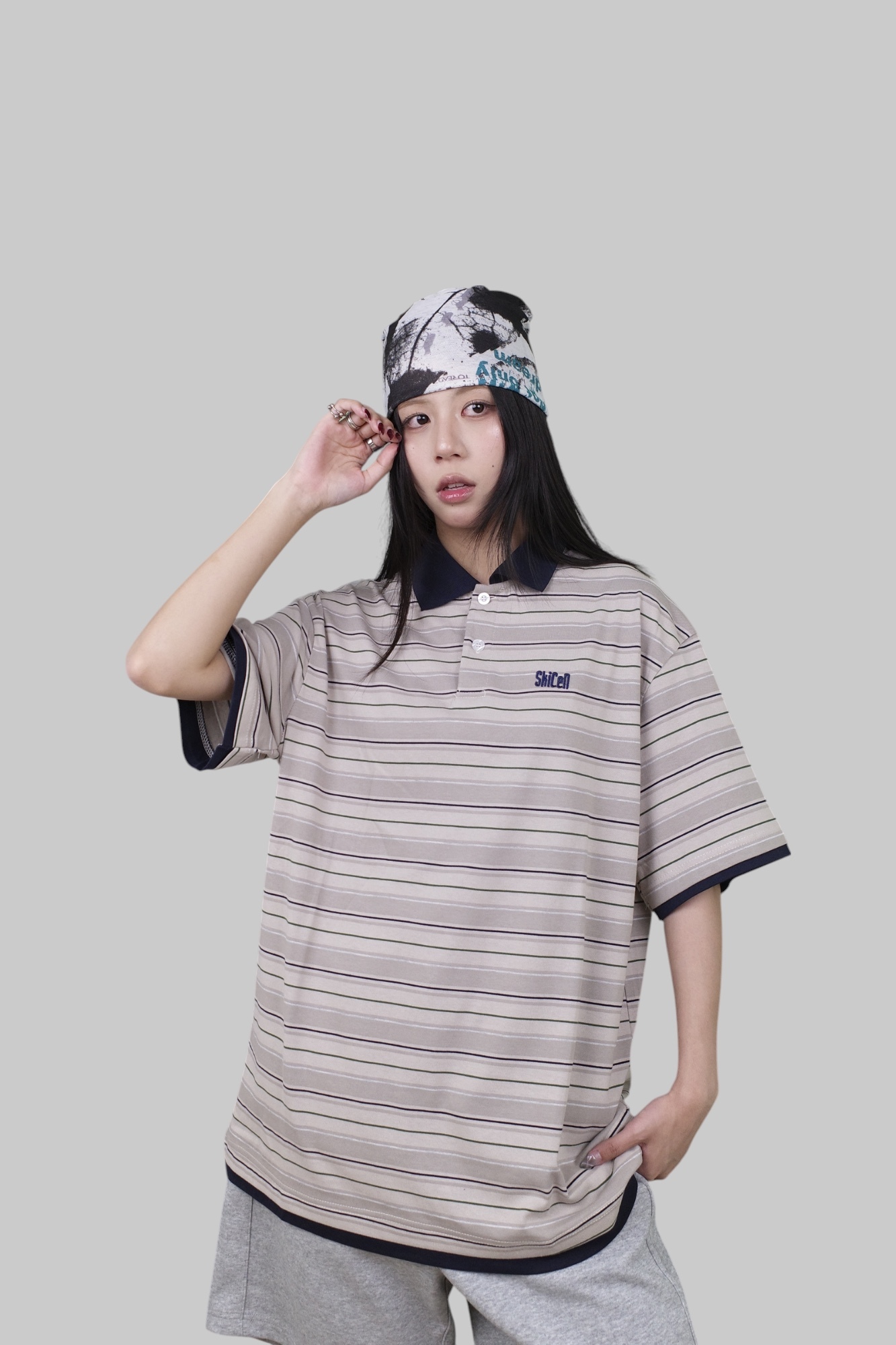 『Always_Good』日系 刺繡 橫條紋 POLO衫