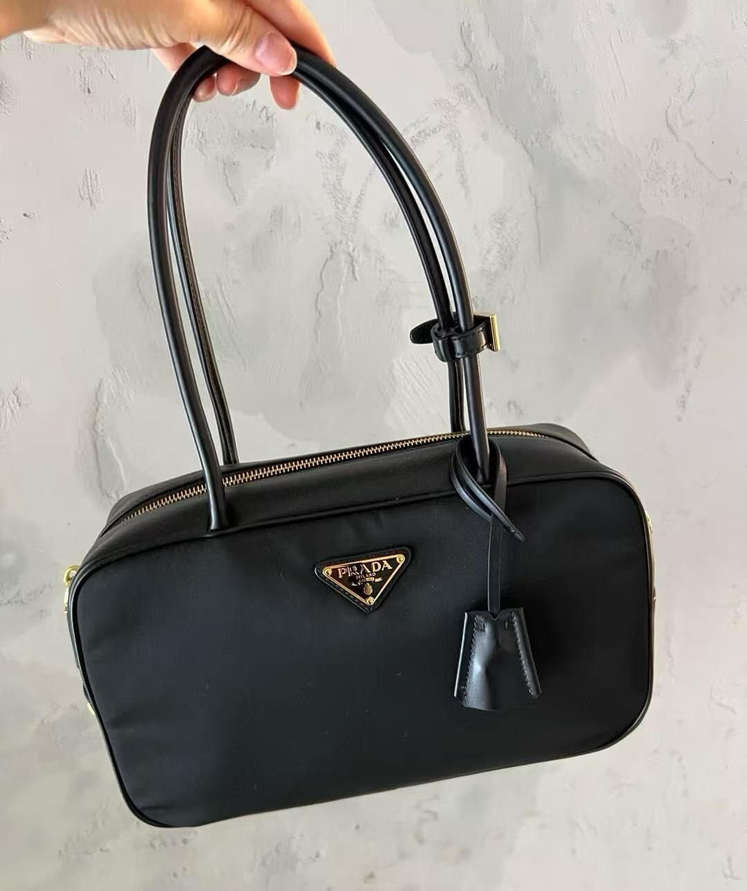 Prada 黑色拼皮公文包中號30c -T