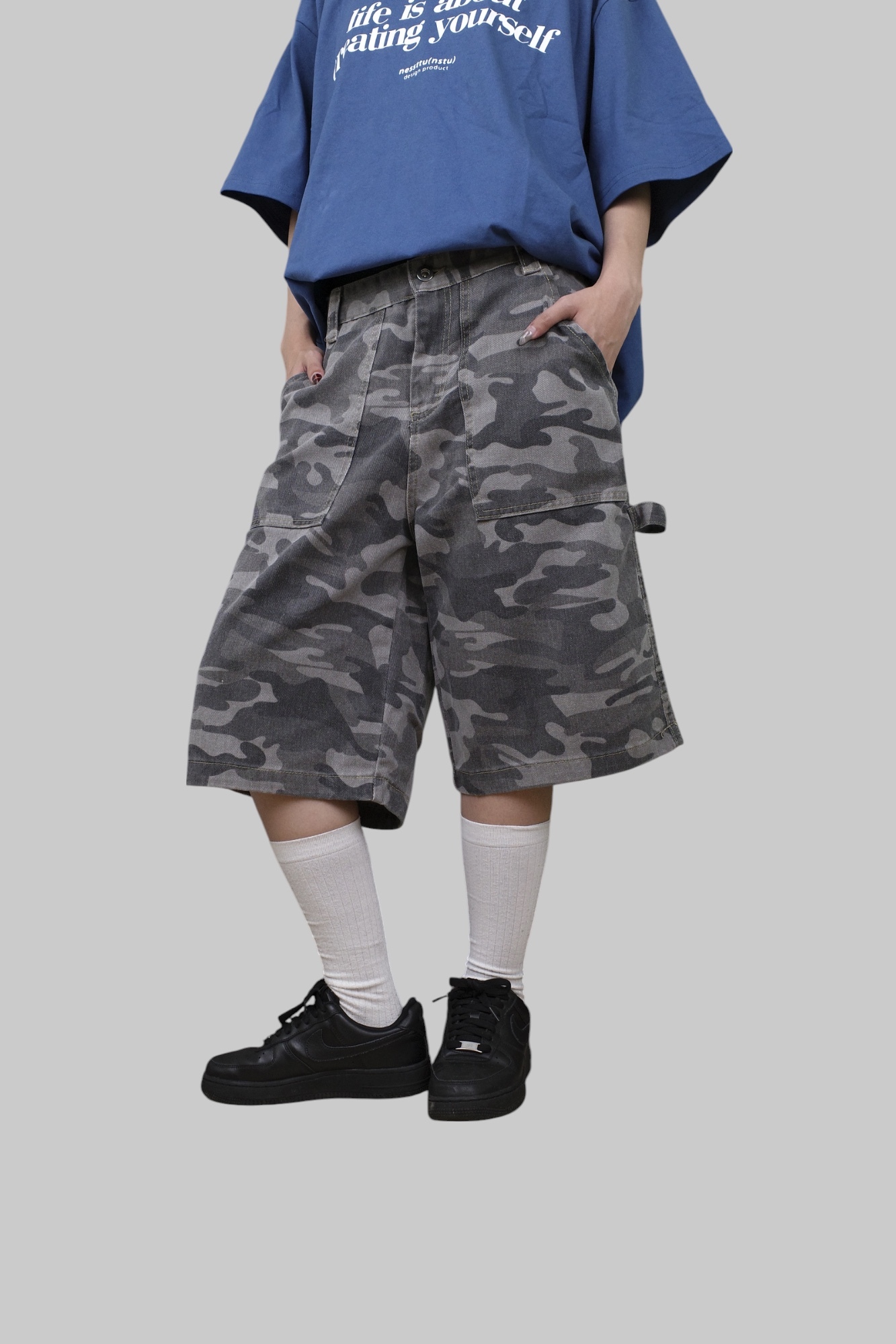 『Always_Good』迷彩 多口袋 七分 短褲