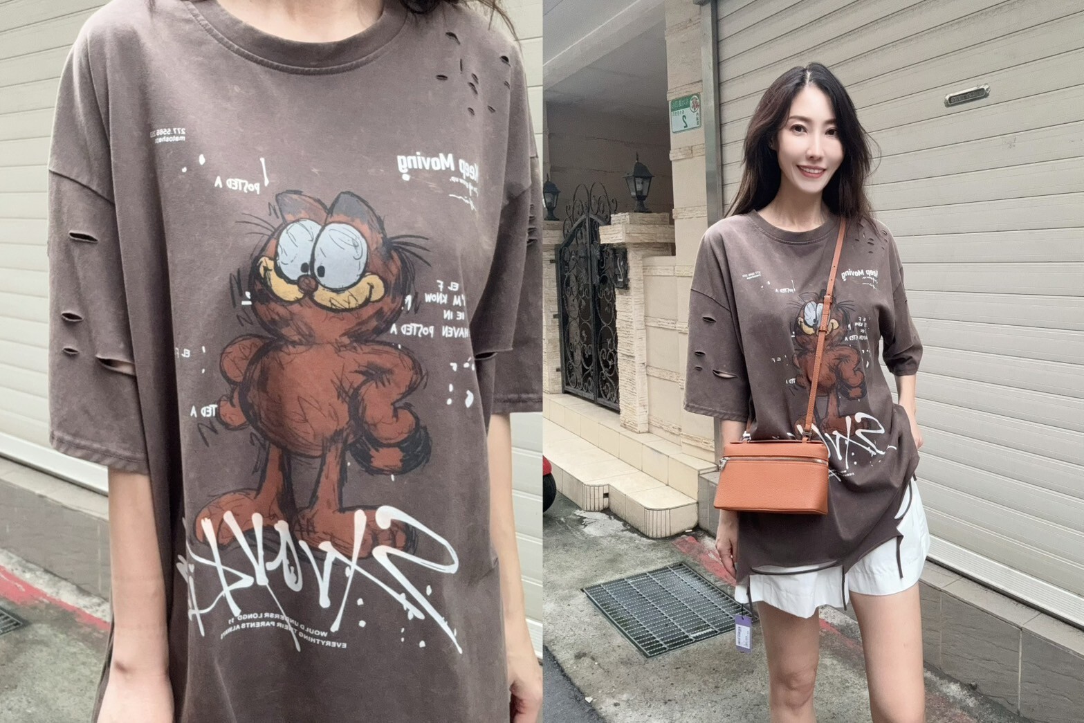 Baby系列 B07048 現貨-刷破加菲貓棉T