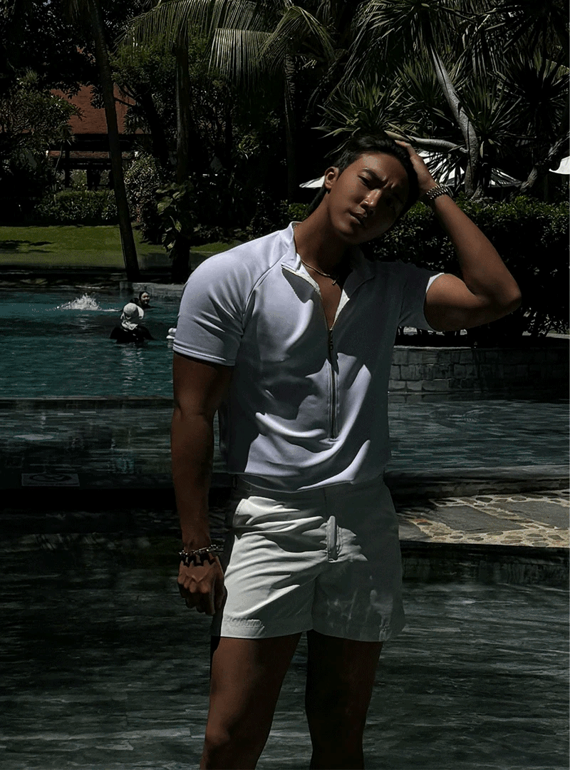 天絲半拉鍊短袖肌肉T恤