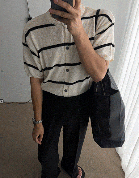 Dangara 夏季條紋泡泡紗短袖開衫