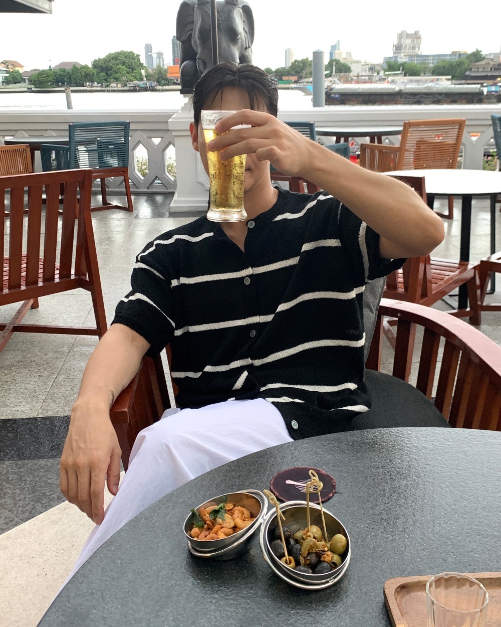 Dangara 夏季條紋泡泡紗短袖開衫