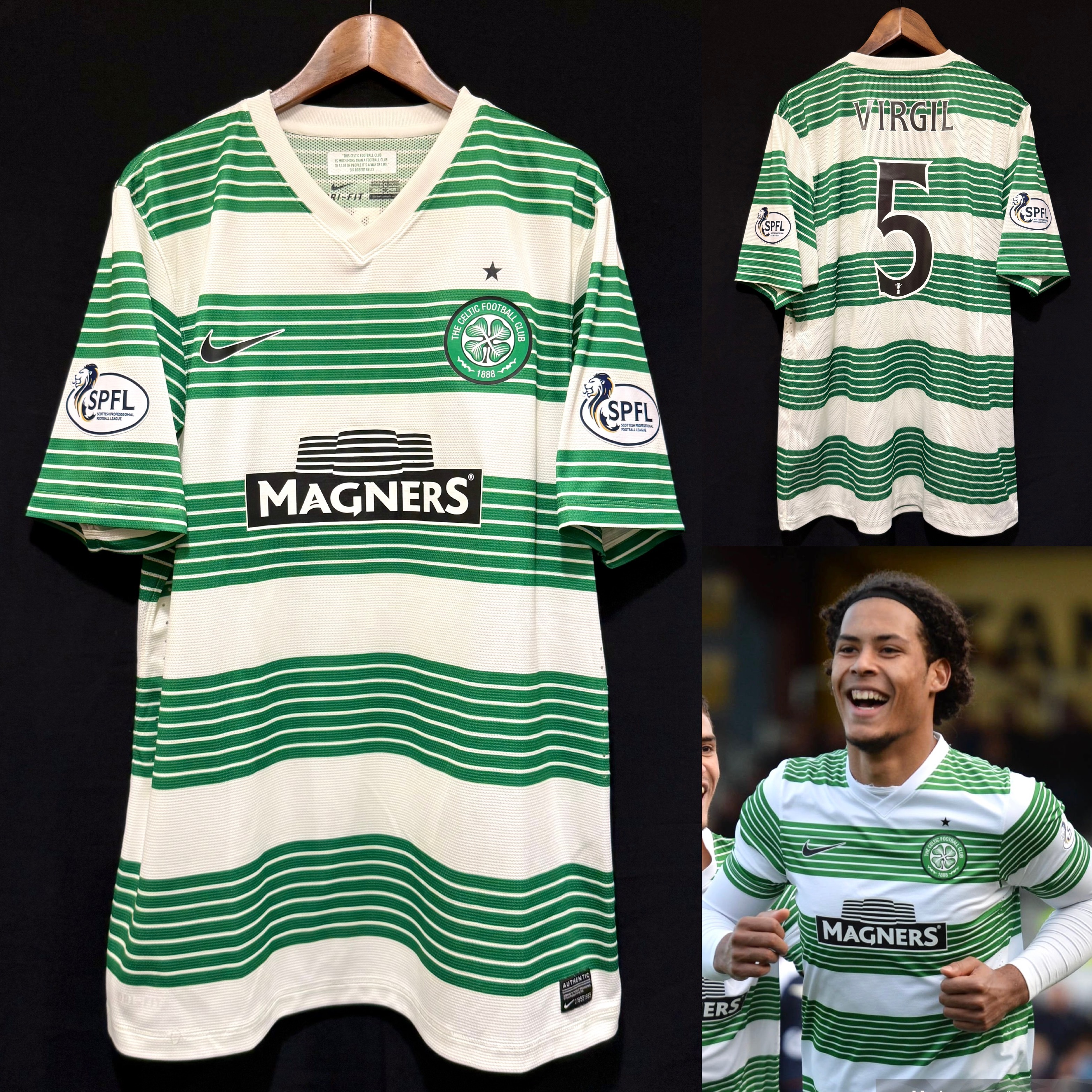 (Player Issue) Celtic 2013-2014 Nike Home Player Issue Shirt #5 VIRGIL