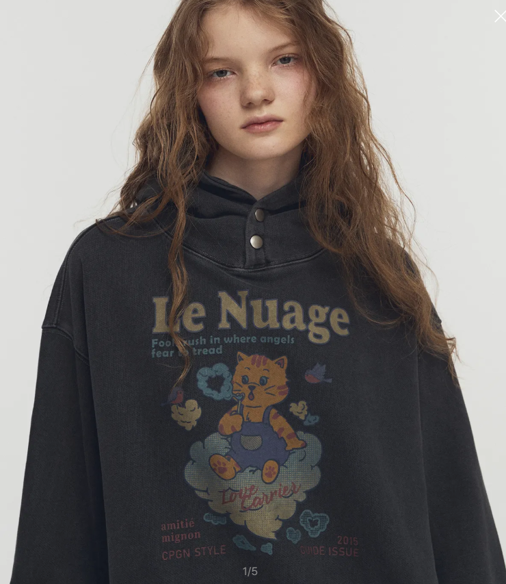 CPGN STUDIO / Bubble Heart Pigment Snap Hoodie / Smokeblack /   JUL25