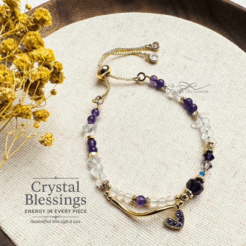 原創設計《紫韻心語｜天然水晶手鍊》紫水晶 × 白水晶 × SWAROVSKI水晶 設計款手鍊