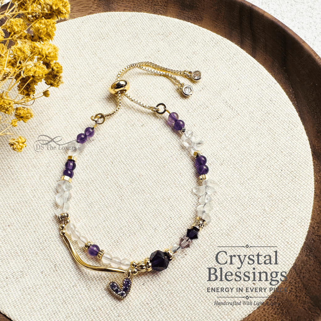 原創設計《紫韻心語｜天然水晶手鍊》紫水晶 × 白水晶 × SWAROVSKI水晶 設計款手鍊