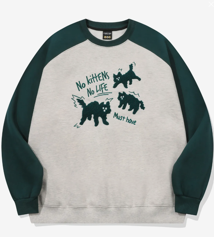 CPGN STUDIO / Cat boucle embroidery Reglan sweatshirt / green /  JUL25