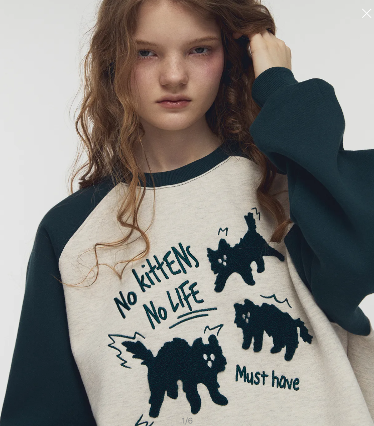 CPGN STUDIO / Cat boucle embroidery Reglan sweatshirt / green /  JUL25