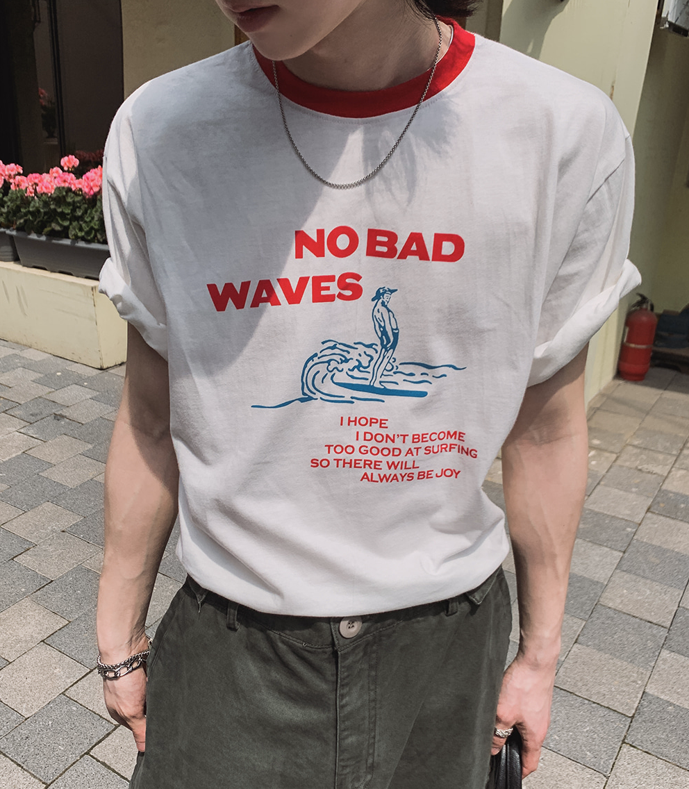 韓國 2 PLAN 復古撞色 印花 短袖上衣 正肩 TEE