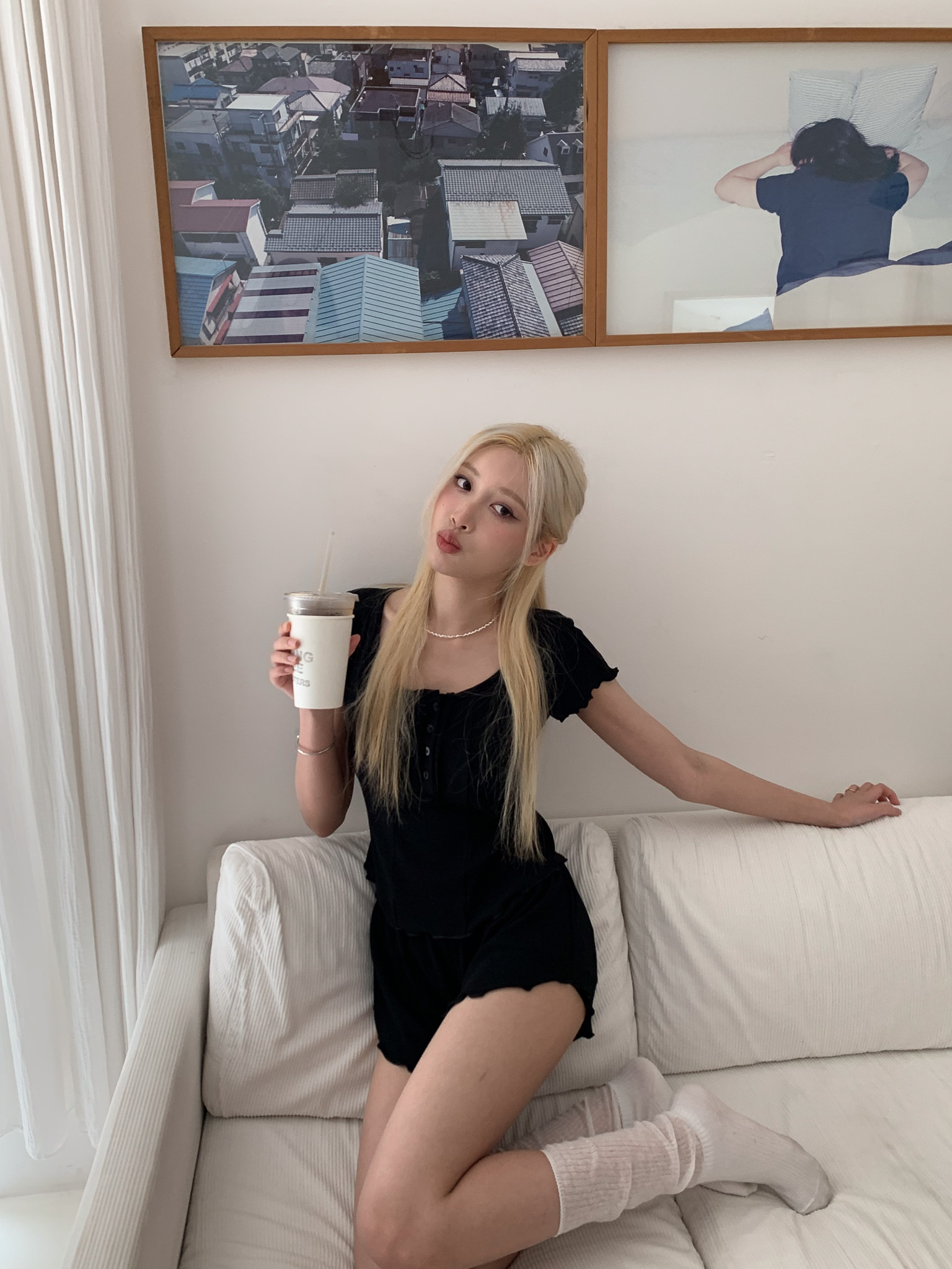 ISA_(含胸墊)Lazy Night 捲邊涼感棉睡衣套裝_56056