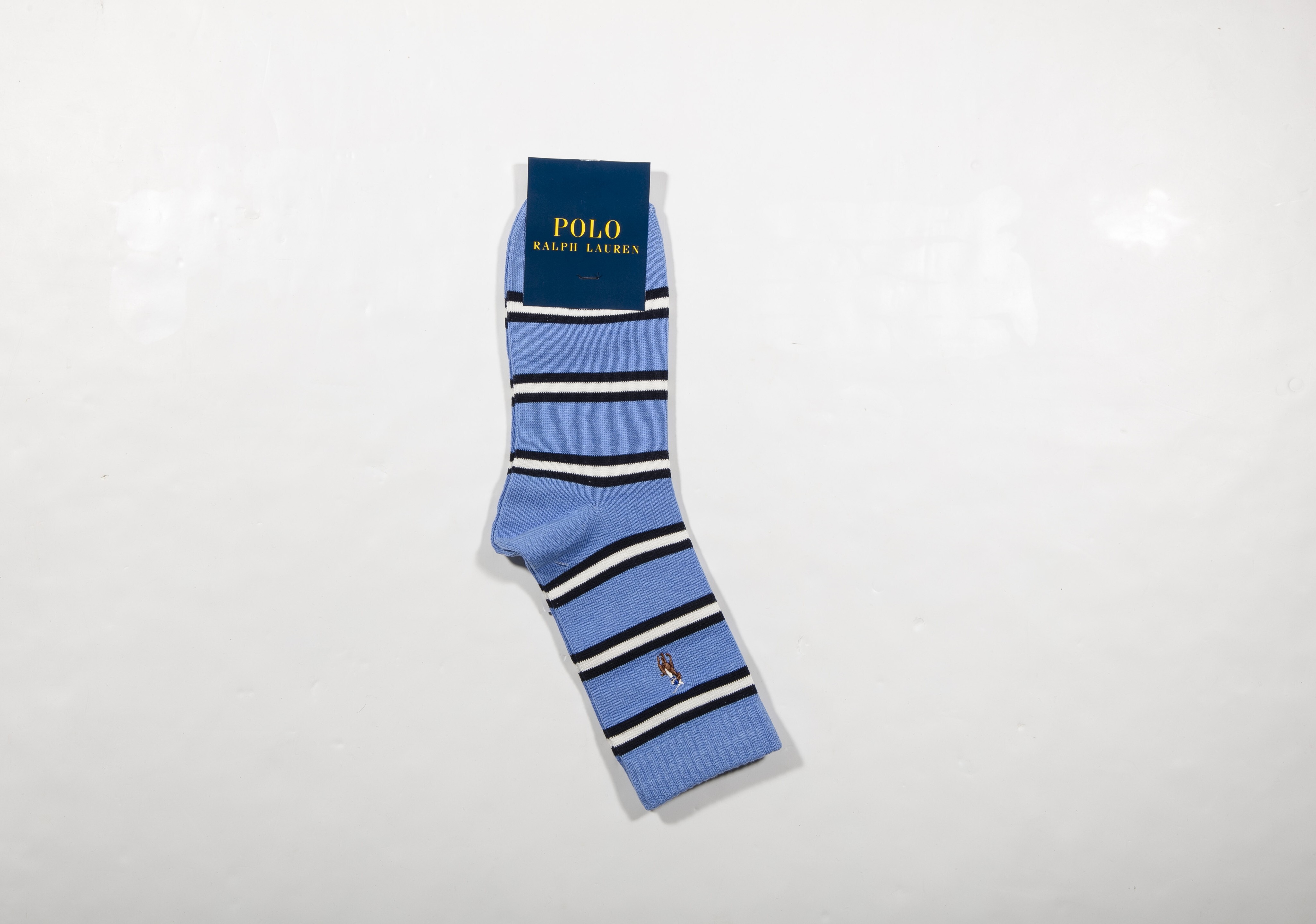 POLO RALPH LAUREN-男士條紋短襪 附polo多色刺繡(鈷藍)