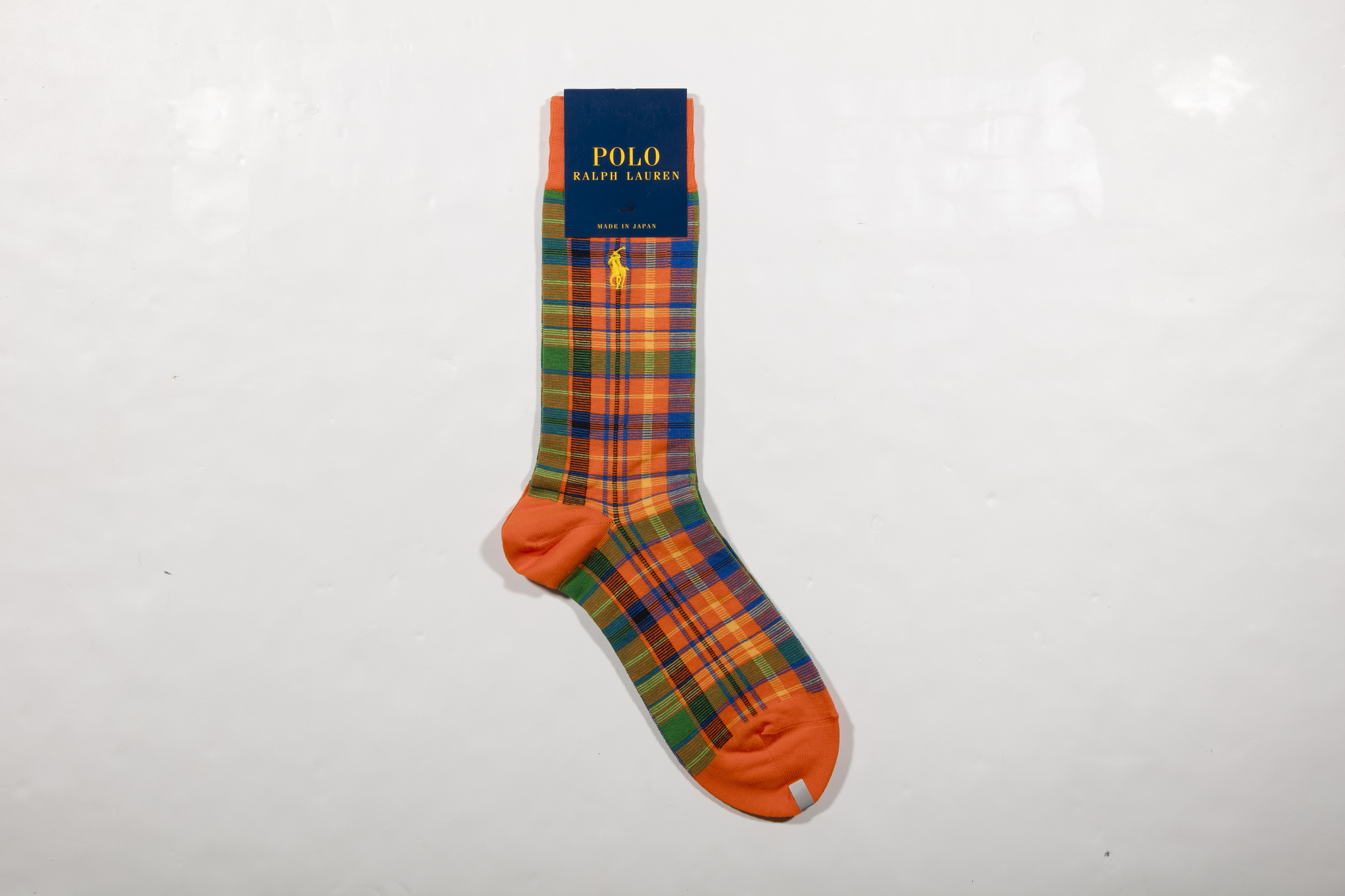 POLO RALPH LAUREN-男士常規格紋襪 附polo刺繡 日本製(橘)