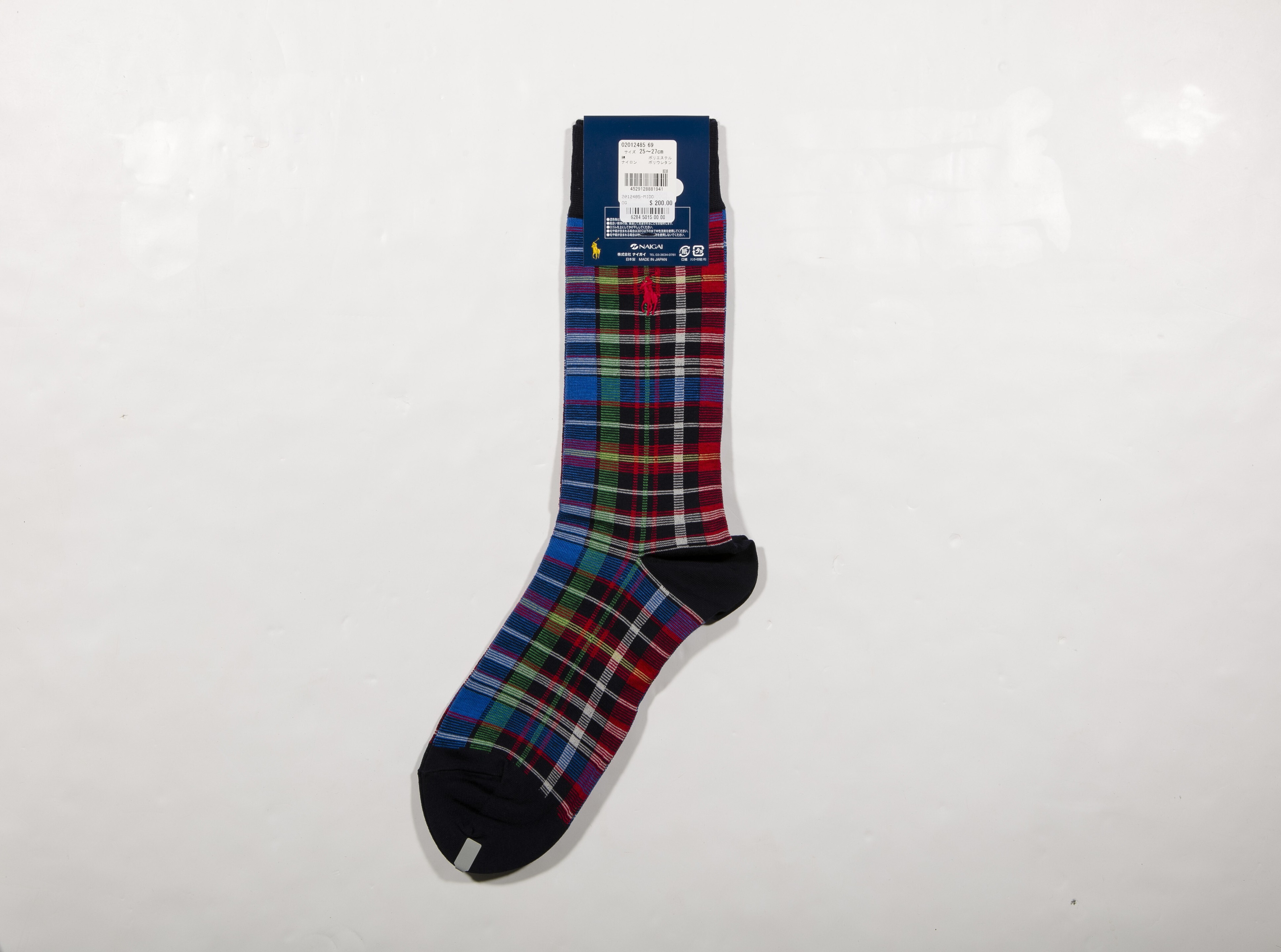 POLO RALPH LAUREN-男士常規格紋襪 附polo刺繡 日本製(中藍)