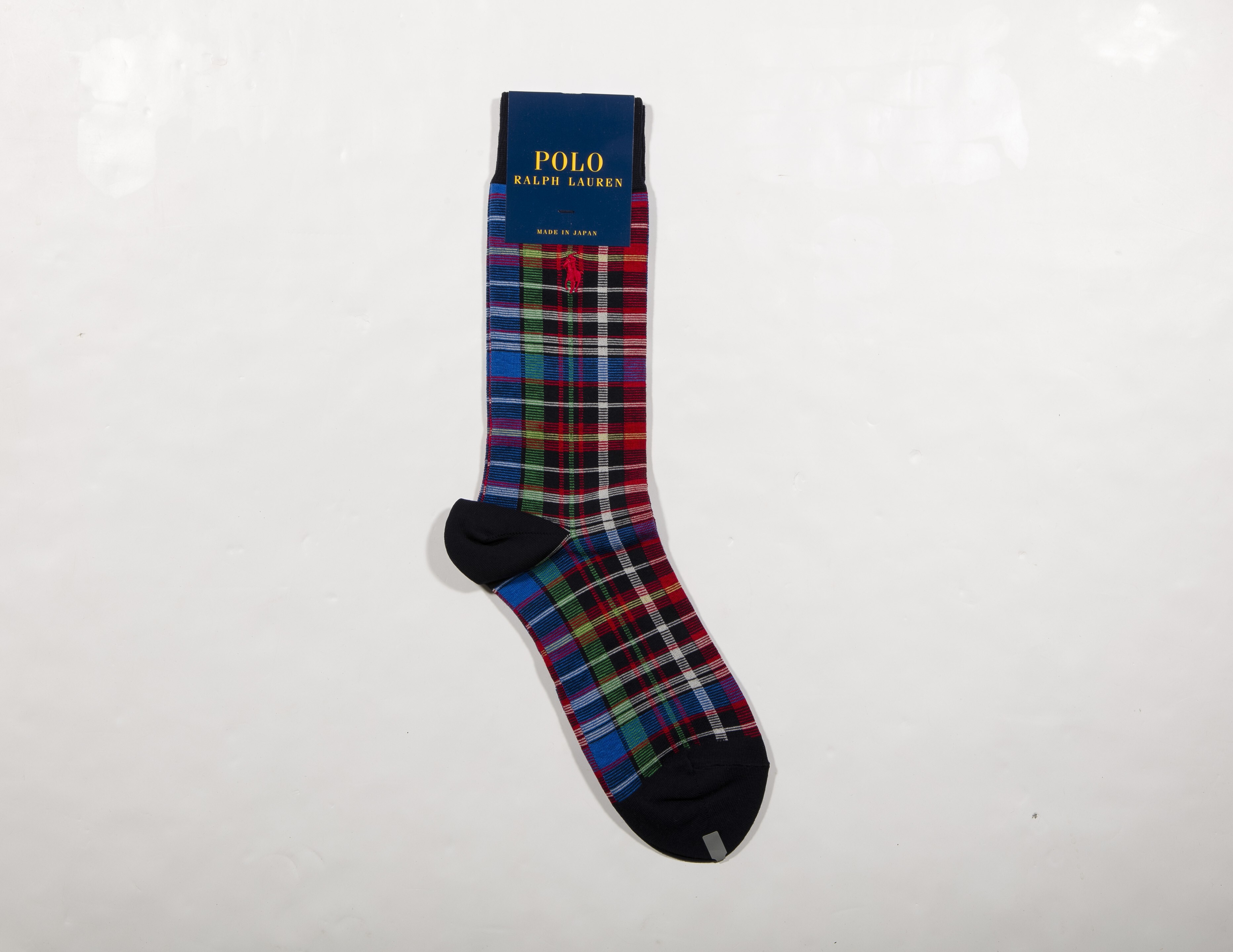 POLO RALPH LAUREN-男士常規格紋襪 附polo刺繡 日本製(中藍)