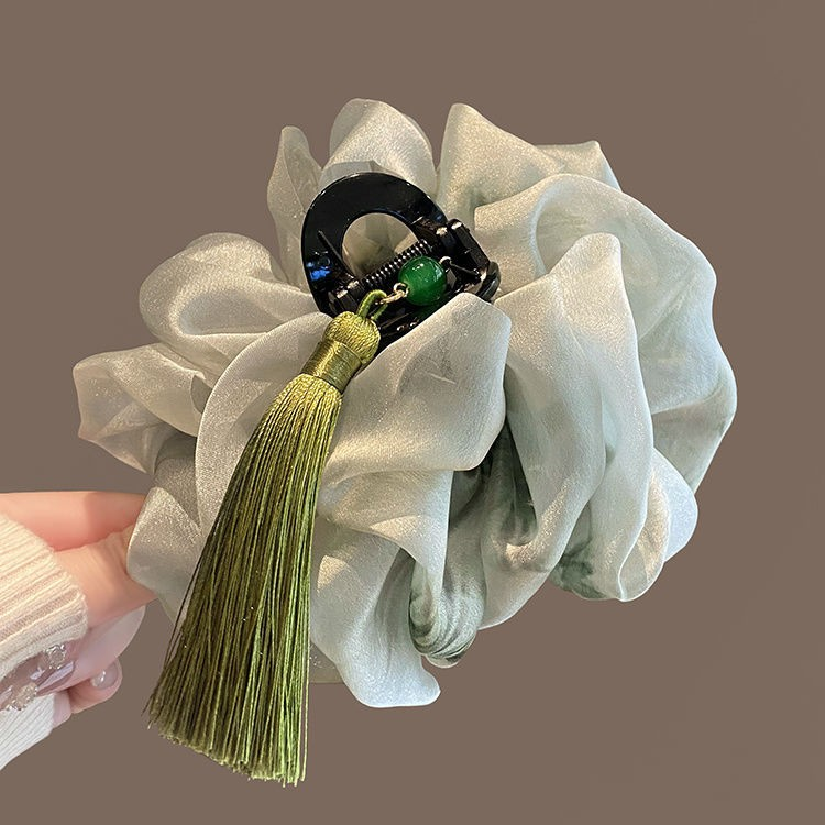 New-Chinese-Style Ink‑Wash Puff‑Organza Tassel Hair Claw