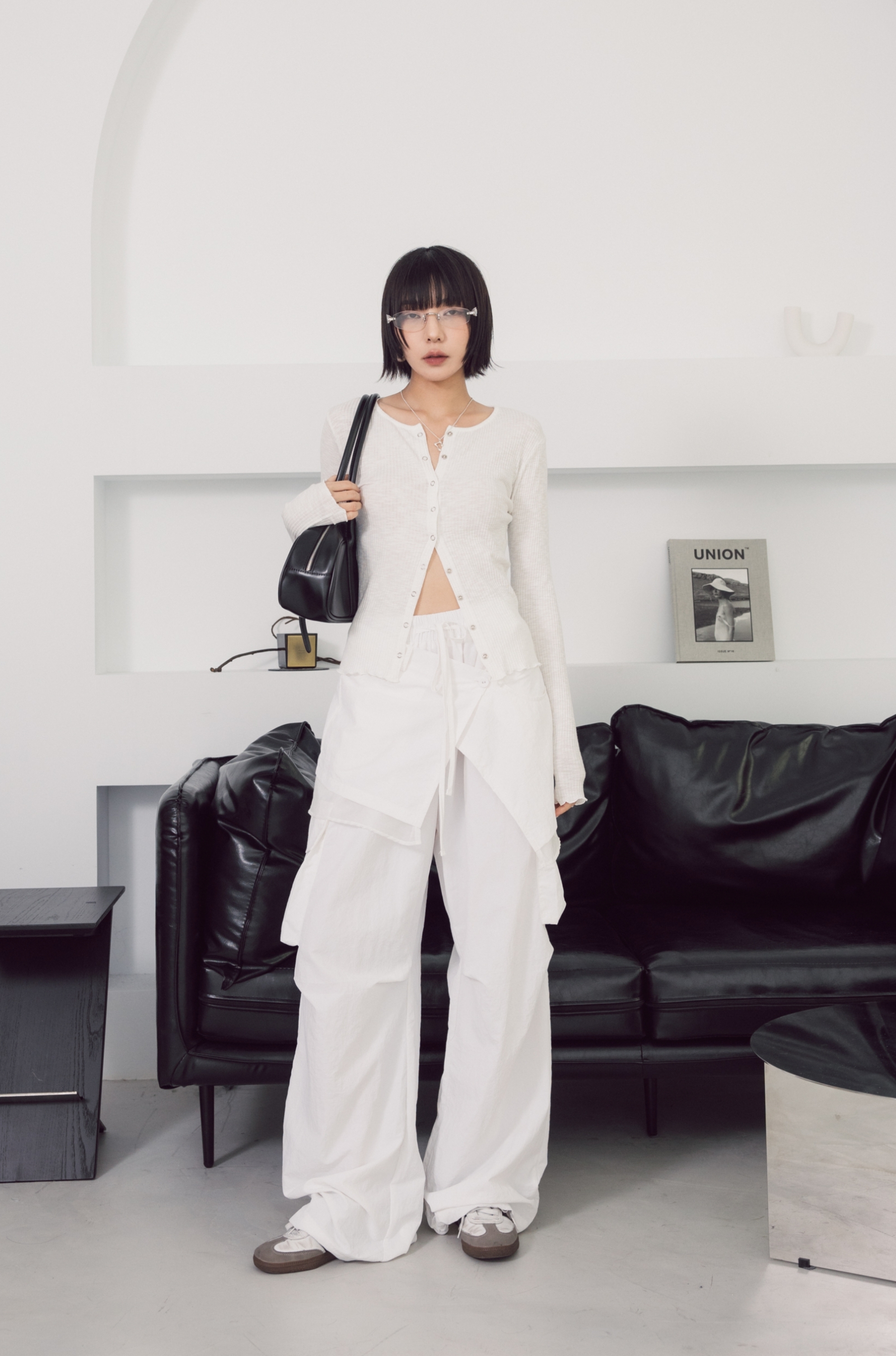 【瑕疵】個性尼龍工裝褲 附外裙-白