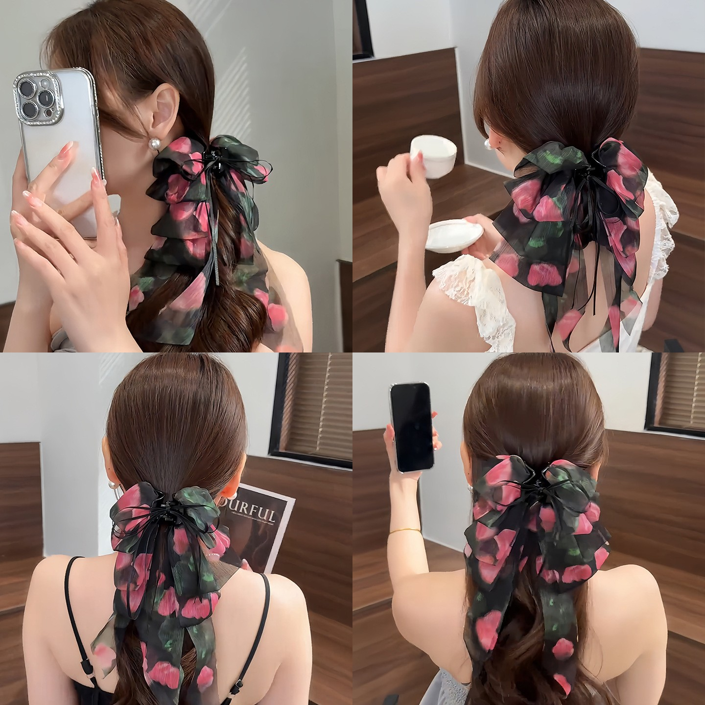 Elegant Rose Ribbon Half-Up Hair Claw