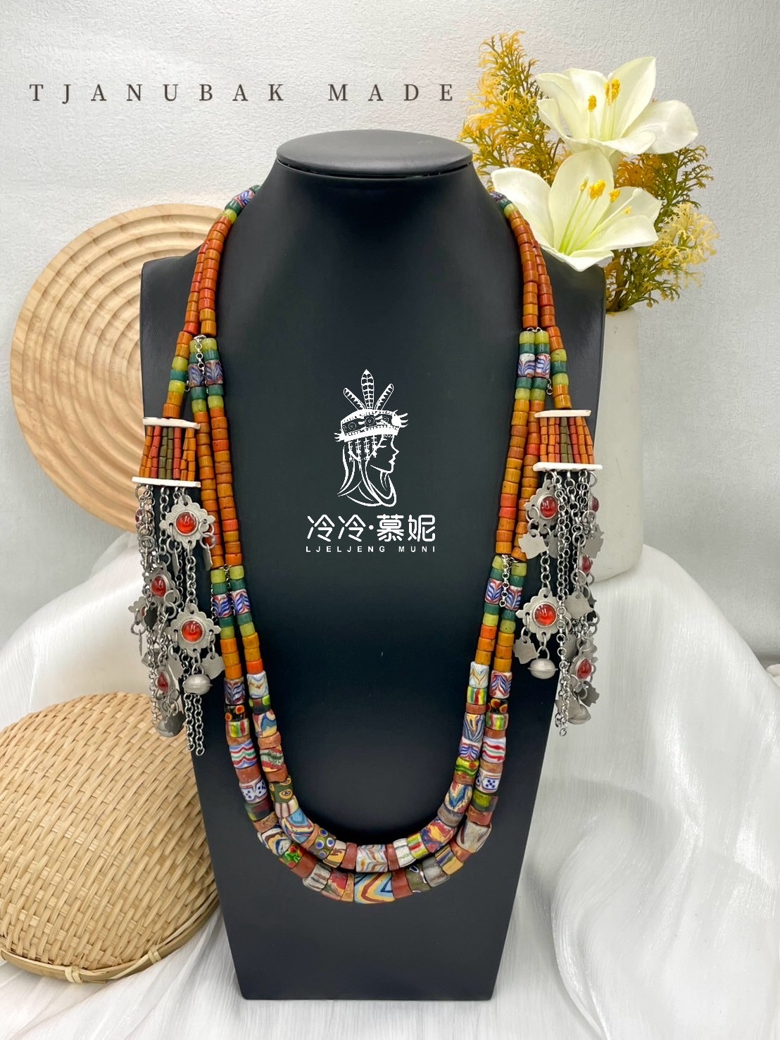 W-No70傳統花珠兩條式複串長鍊80cm