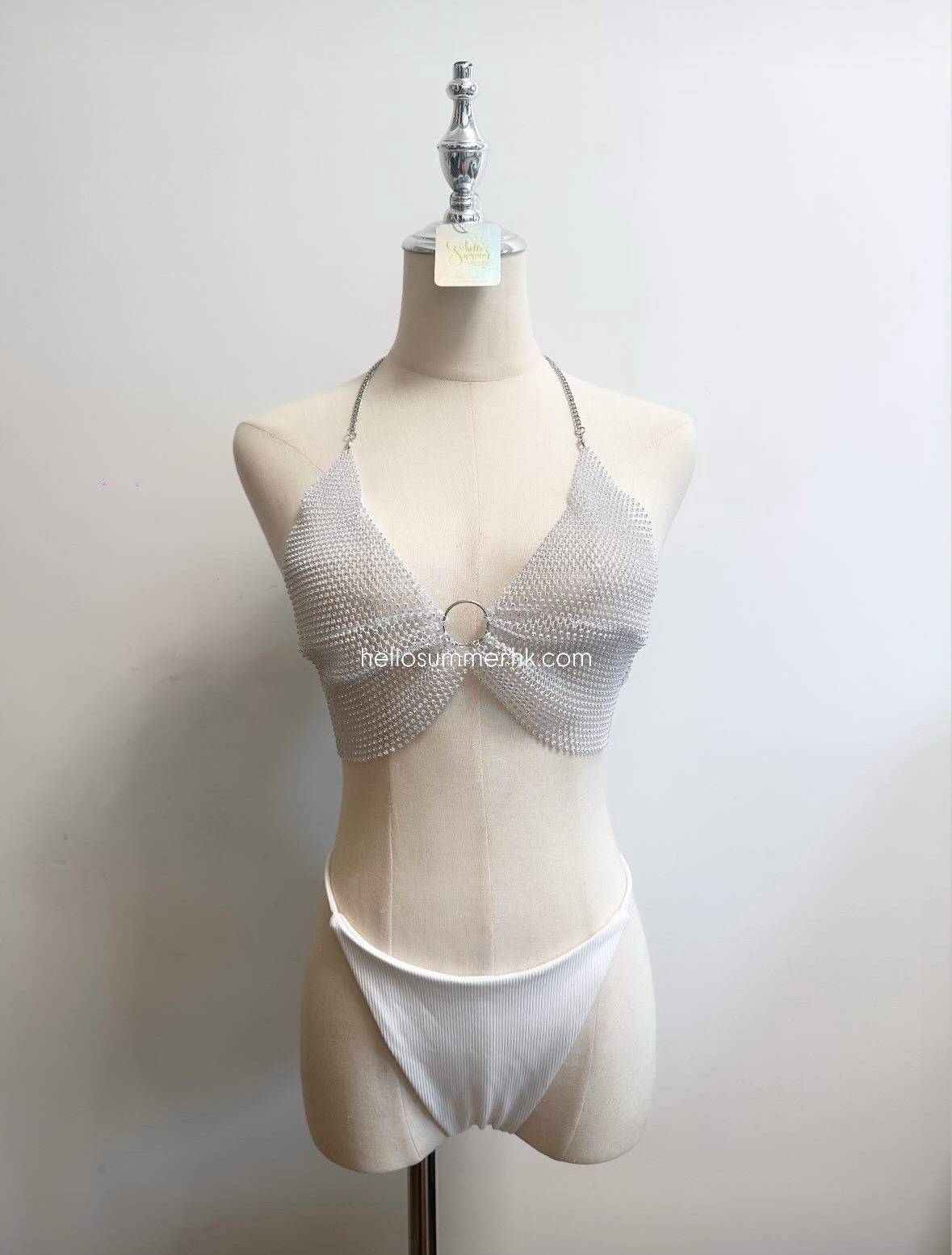 EDM001W Bling Bling 銀白閃鑽掛頸背心  Party Top