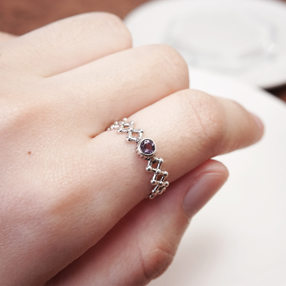 刻字版 天然誕生石 925純銀戒指 菱格編織設計 客製化訂製 生日禮物