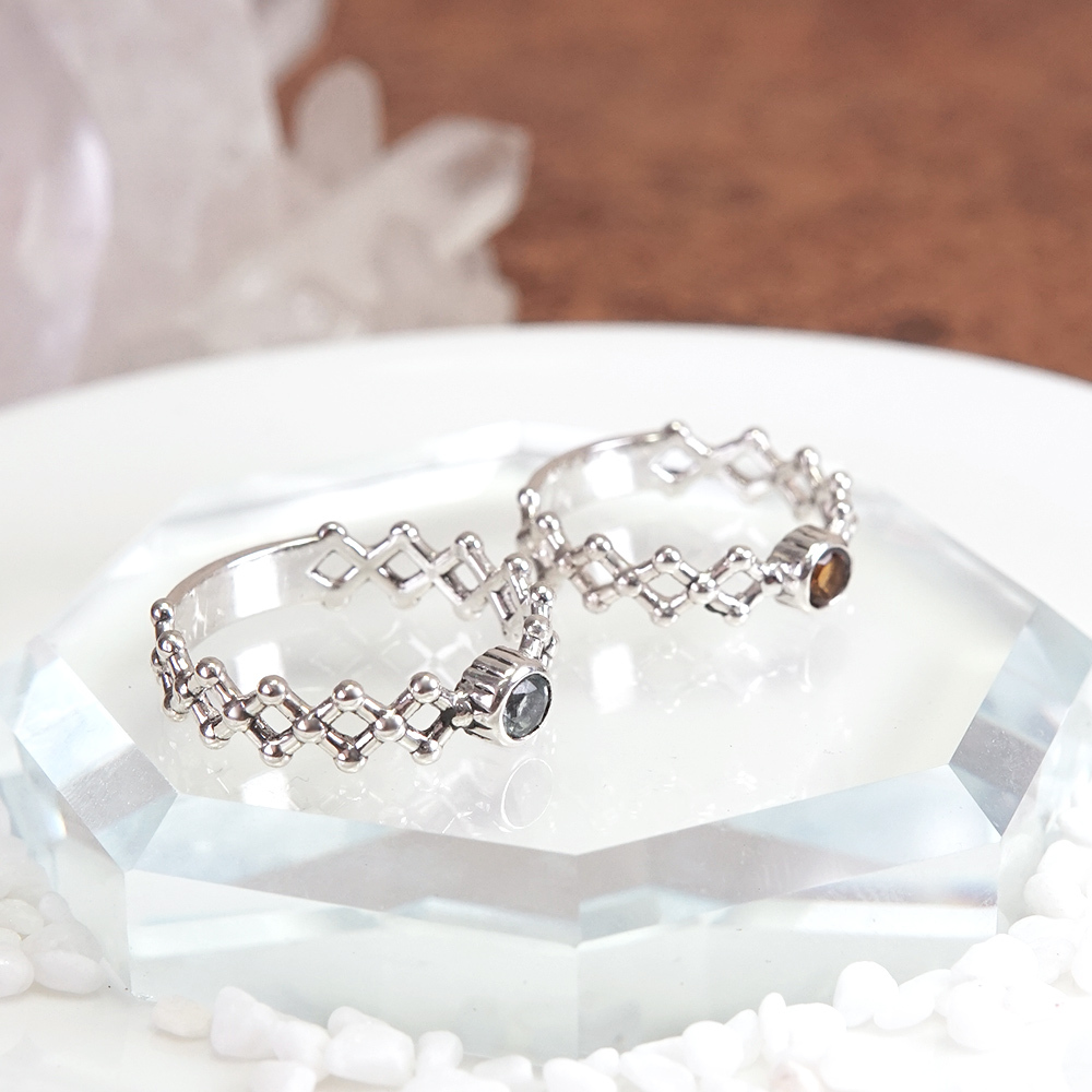 天然誕生石 925純銀戒指 菱格編織設計 生日石 祝福禮物