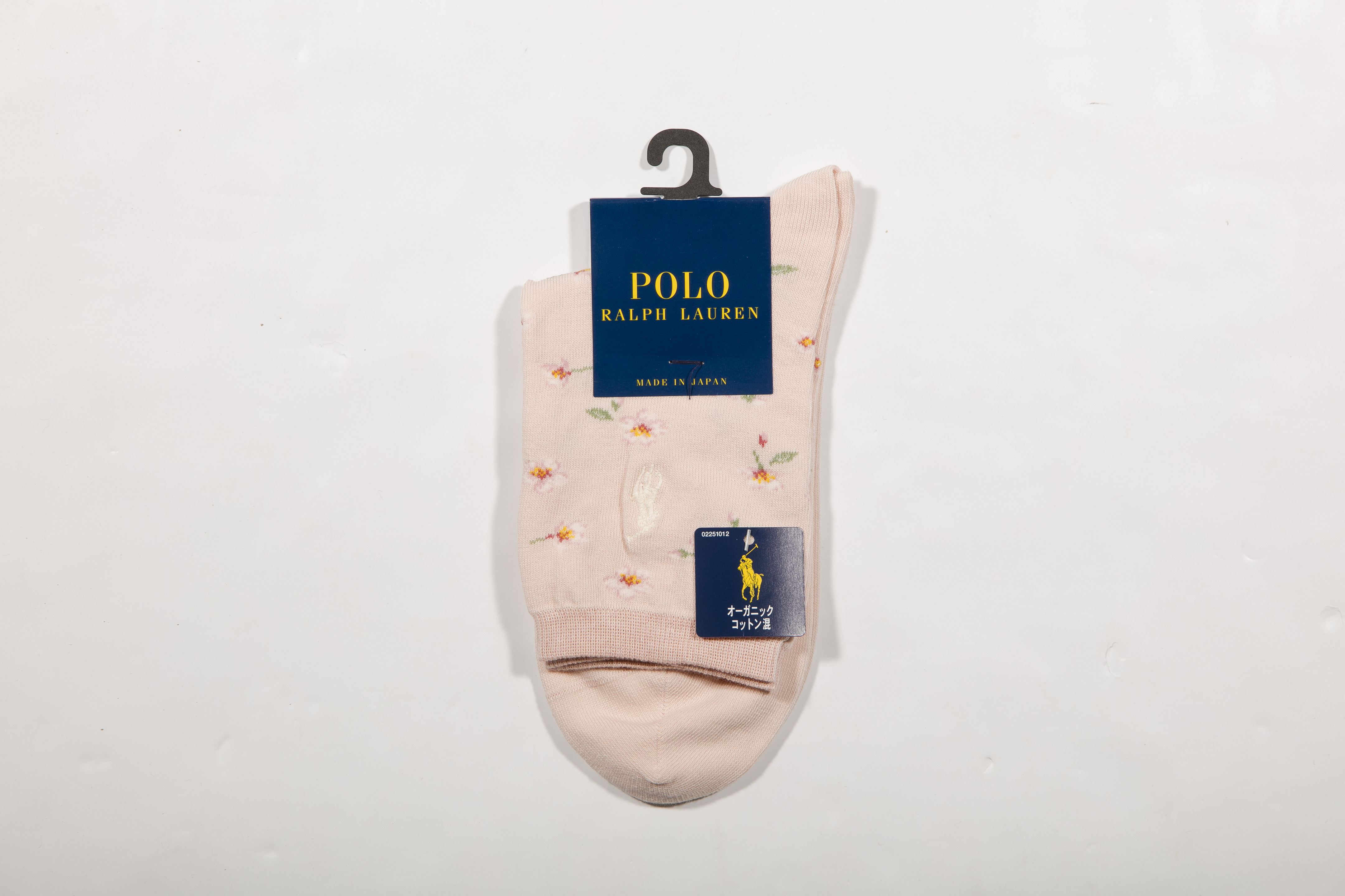 POLO RALPH LAUREN-女款花卉襪 附polo刺繡 日本製(鮭魚粉)