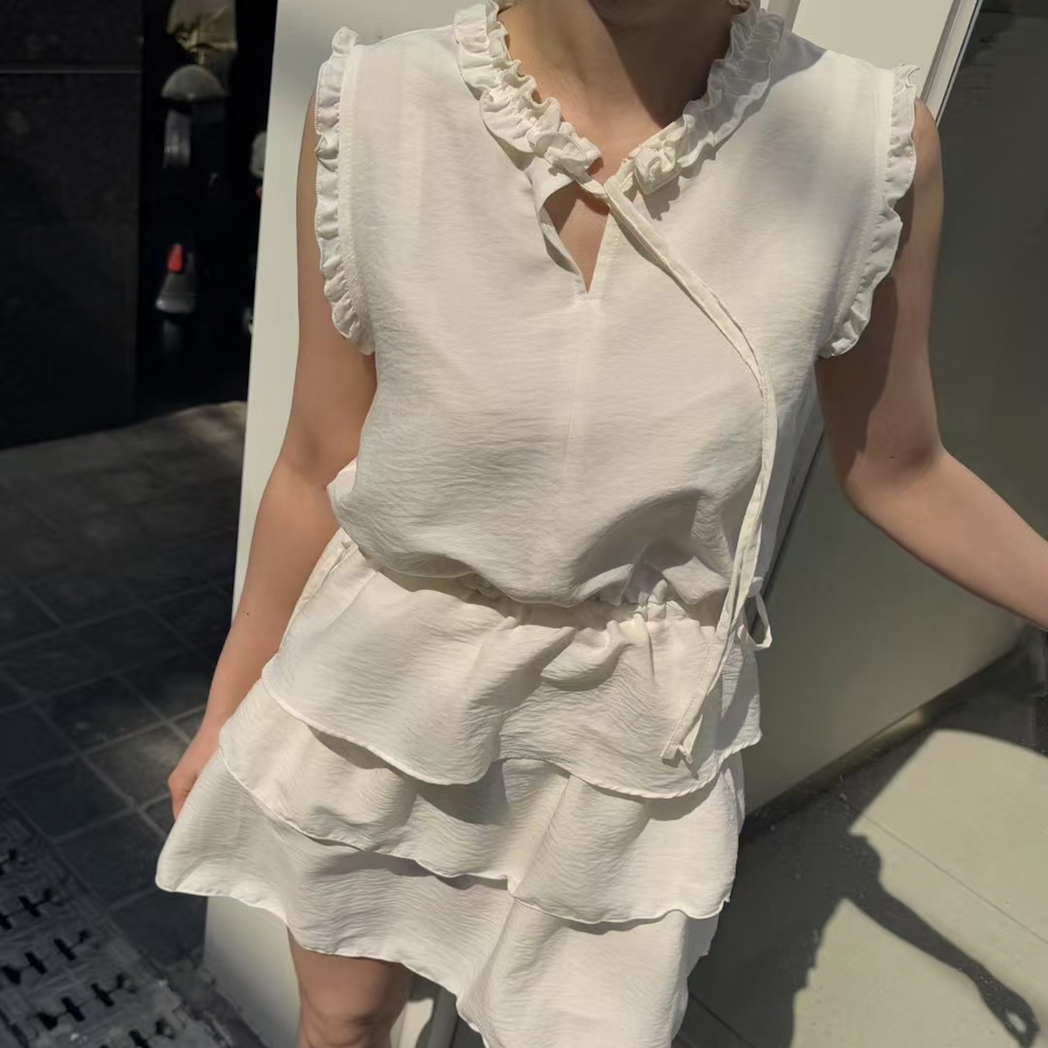 兩件式精緻小姊姊背心裙SET(奶油)