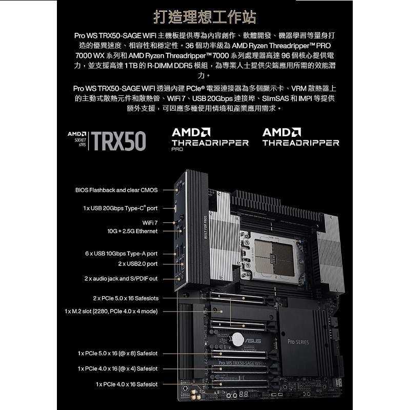 米特3C數位–【僅拆封測試】華碩 PRO WS TRX50-SAGE WIFI 主機板