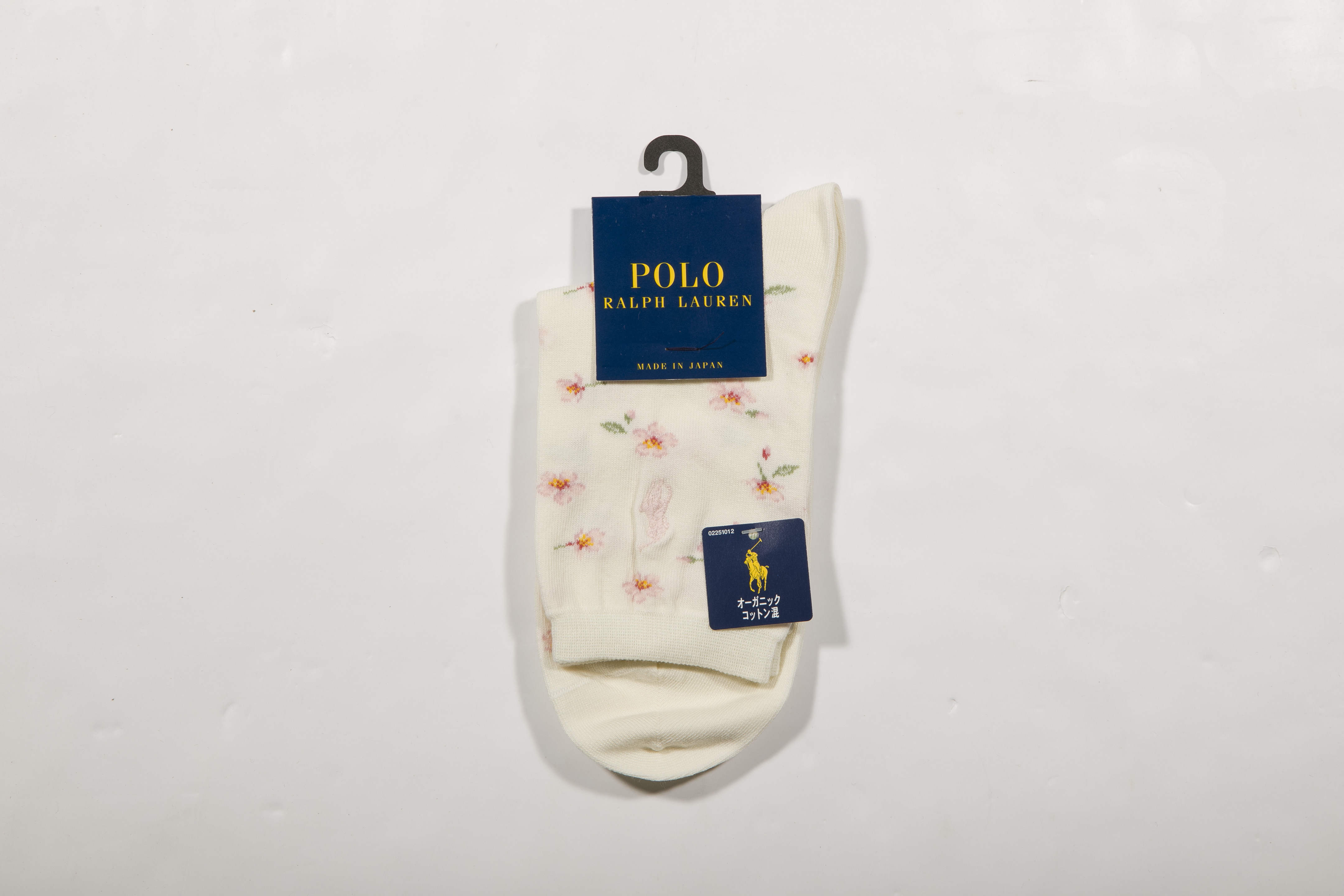 POLO RALPH LAUREN-女款花卉襪 附polo刺繡 日本製(米白)