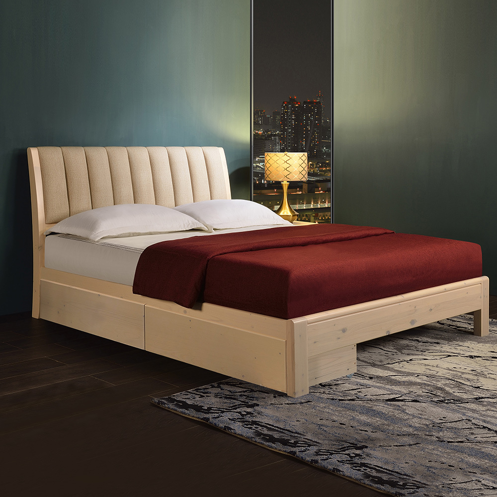 娜琪3.5尺耐磨皮革單人實木床架/床組-收納抽屜型