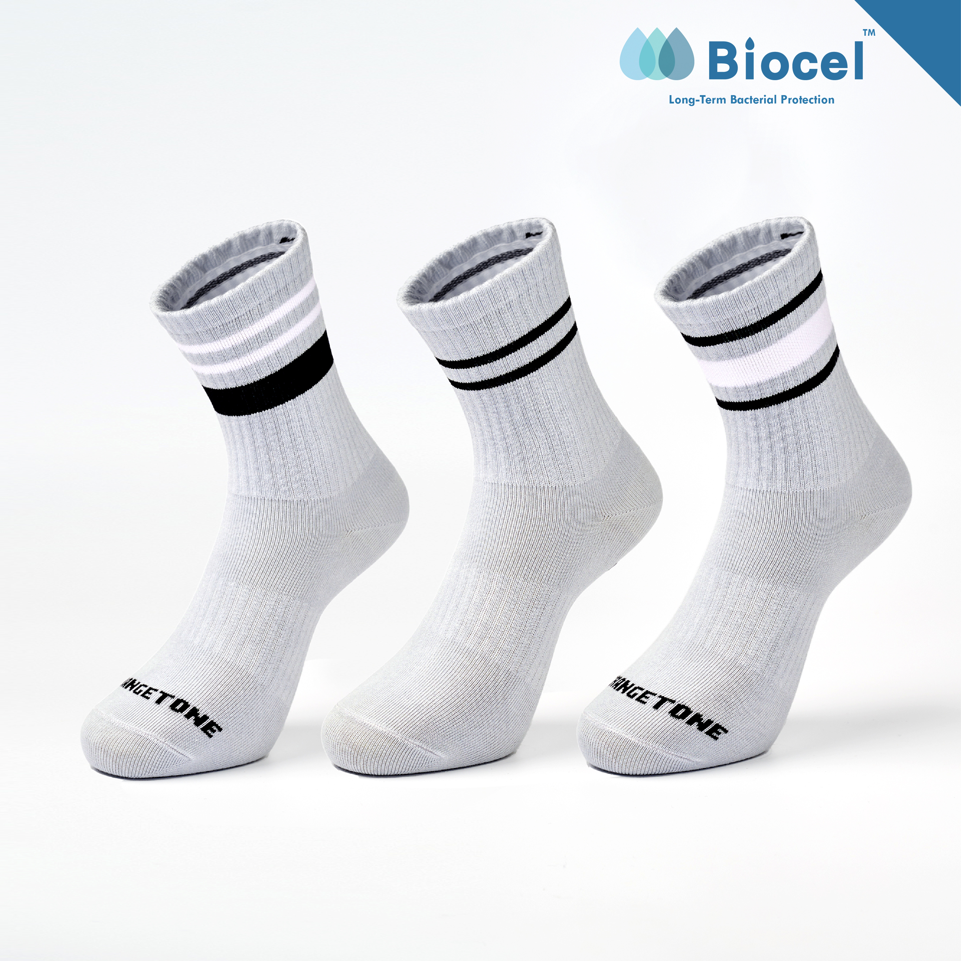 C的算法 抗菌運動中筒襪三支入〈淺灰〉