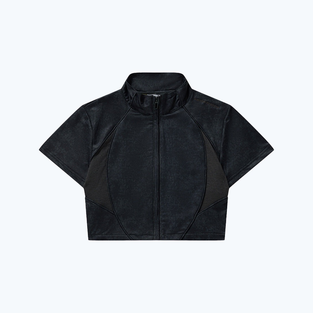 SENSE Washed Patch Ribbed Zip Top