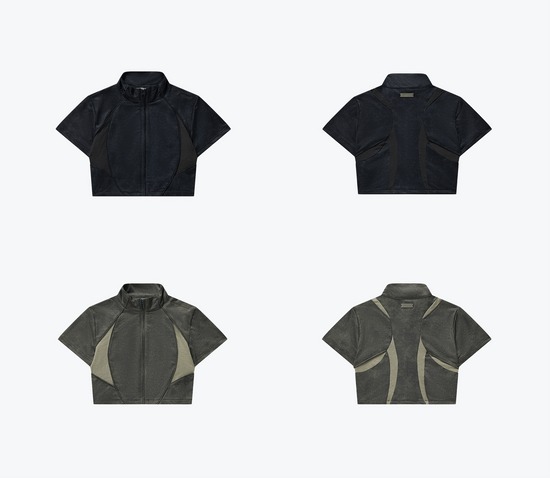 SENSE Washed Patch Ribbed Zip Top