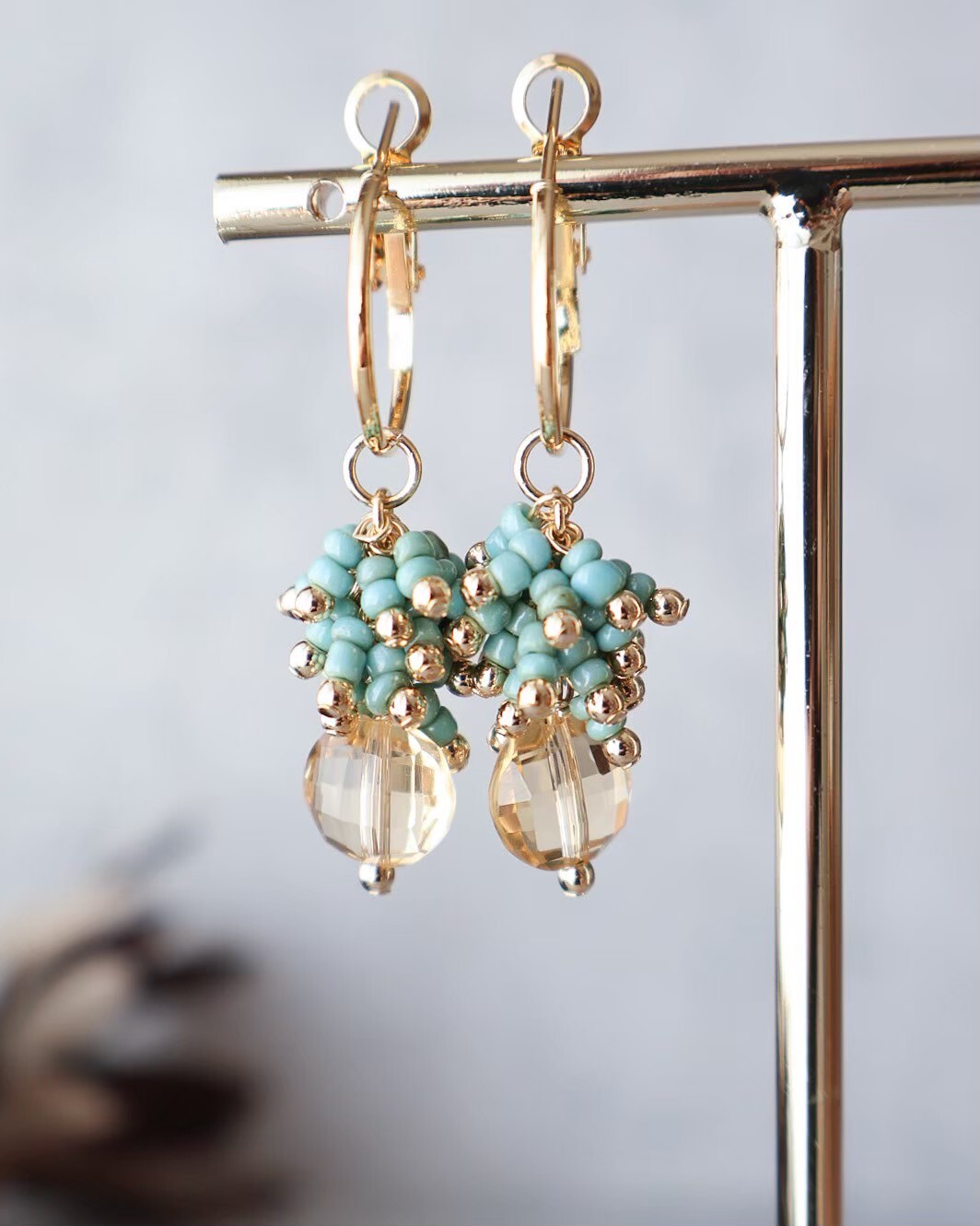 [glowglad] 土耳其藍手作玻璃珠耳環 | 耳針 | NO.54